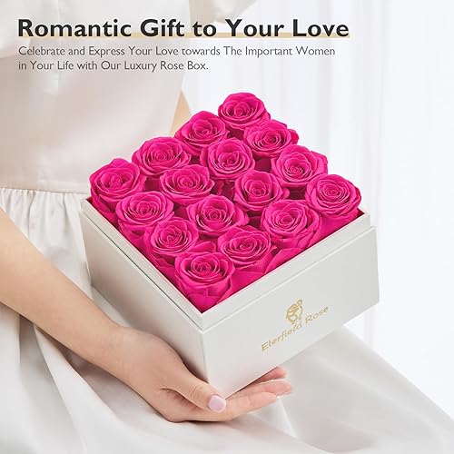 Miniatura 8 de Eterfield Rosas preservadas que duran un año, 16 piezas de rosas eternas en una caja, regalo para esposa, madre, día de la madre, día de San