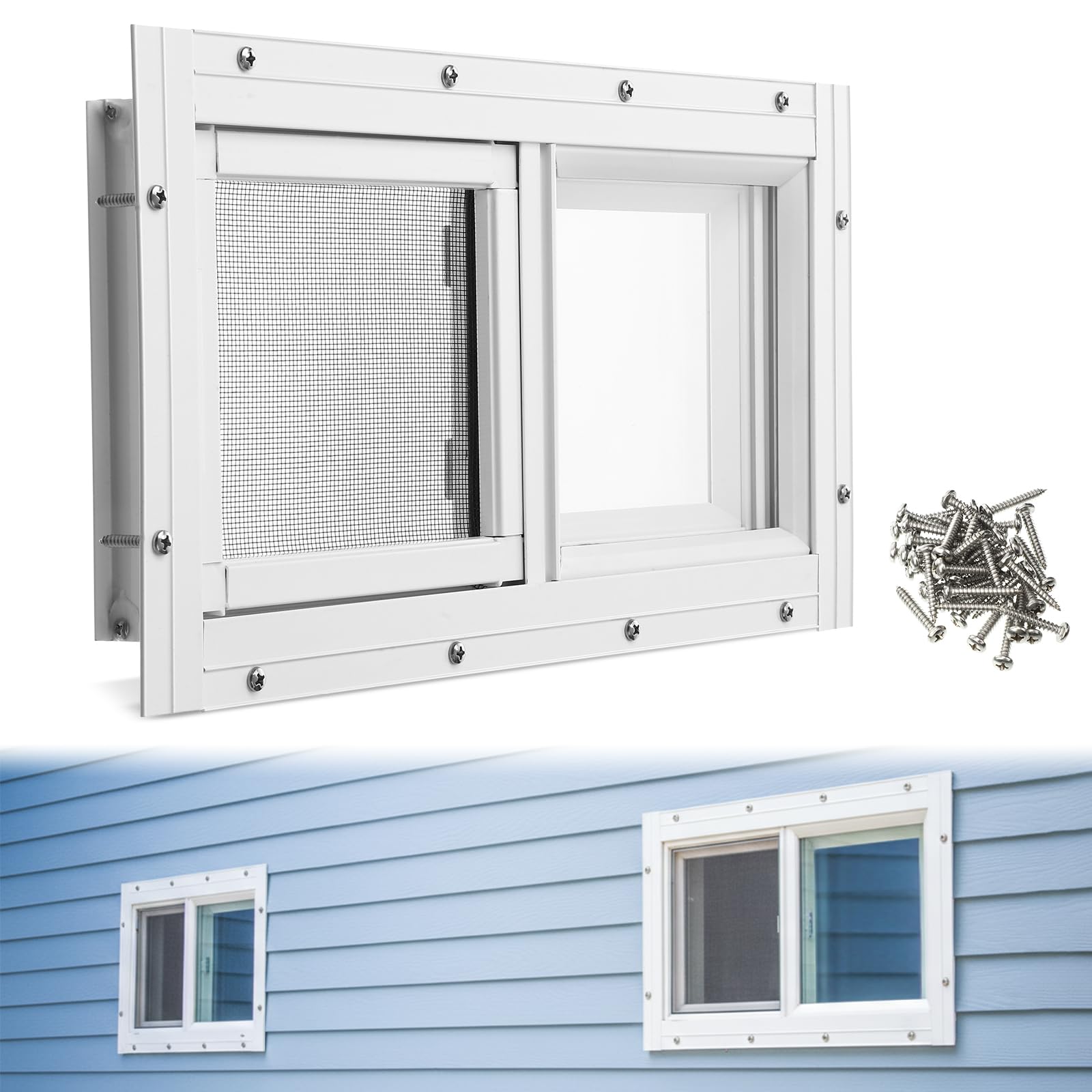 Kathfly 1 paquete de ventana de sótano para el hogar de 40,6 x 20,3 cm, mini ventanas de sótano de repuesto con malla de vidrio y tornillos para cobertizos y graneros del hogar