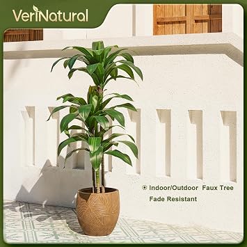 VeriNatural Artificial Dracaena Tree 150cm - Large Faux Plants Indoor with Plastic Pot 3 Sturdy Trunks & UV-Resistant Plastic Fake Tree - Ideal for Home Office Living Room House Outdoor Decoration