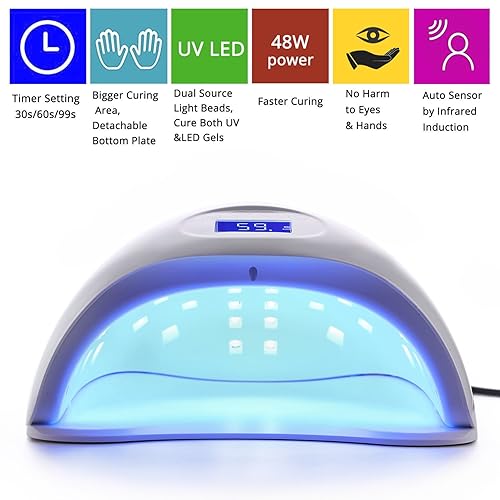 Miniatura 5 de Makartt Lámpara de uñas LED UV de 48 W, secador de uñas profesional con 3 ajustes de temporizador, luz UV para esmalte de uñas, lámpara LED UV de