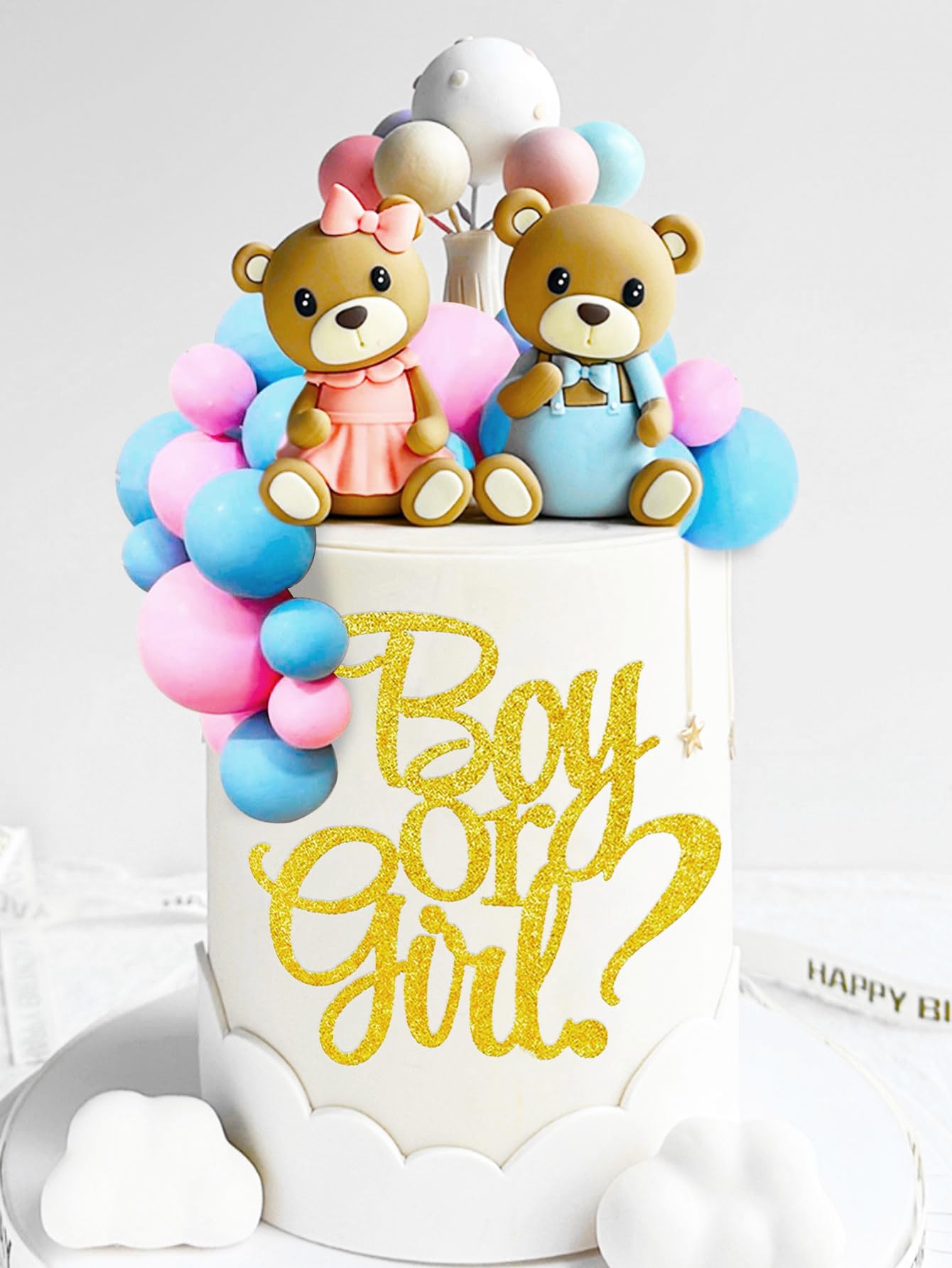 JeVenis 23 PCs Cute Gender Reveal Cake Toppers - Boy or Girl Teddy Bear Baby Shower Cake Decorations