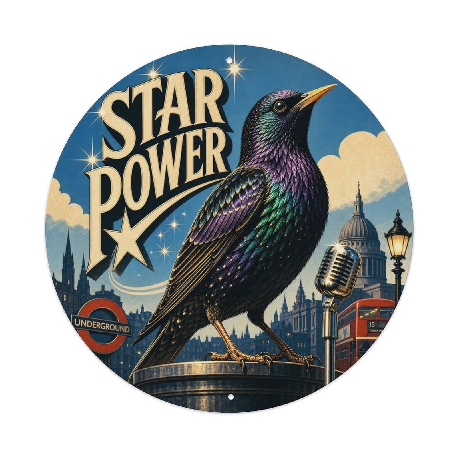 Okngb Style Starling Funny Gesture Comic Bird Cartoon Playful Bold Metal Tin Sign Plaque Wall Decor For Cafe, Man Cave, Club Bar, Office, Home Garden Round Metal Poster 8X8inch