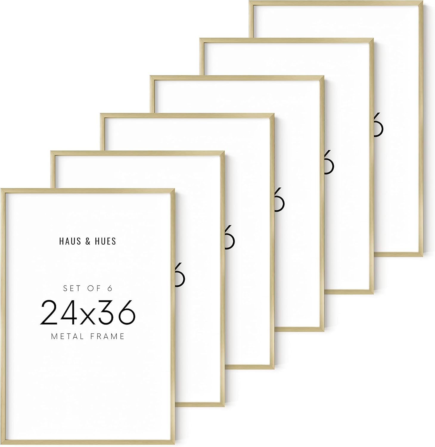 HAUS AND HUES 24x36 Gold Picture Frames - Set of 6 Large Picture Frames 24 x 36, Gold Gallery Wall Frame Set, 24x36 Inch Poster Frames, 24x36 Frames for Gallery Wall (Aluminum Frames)