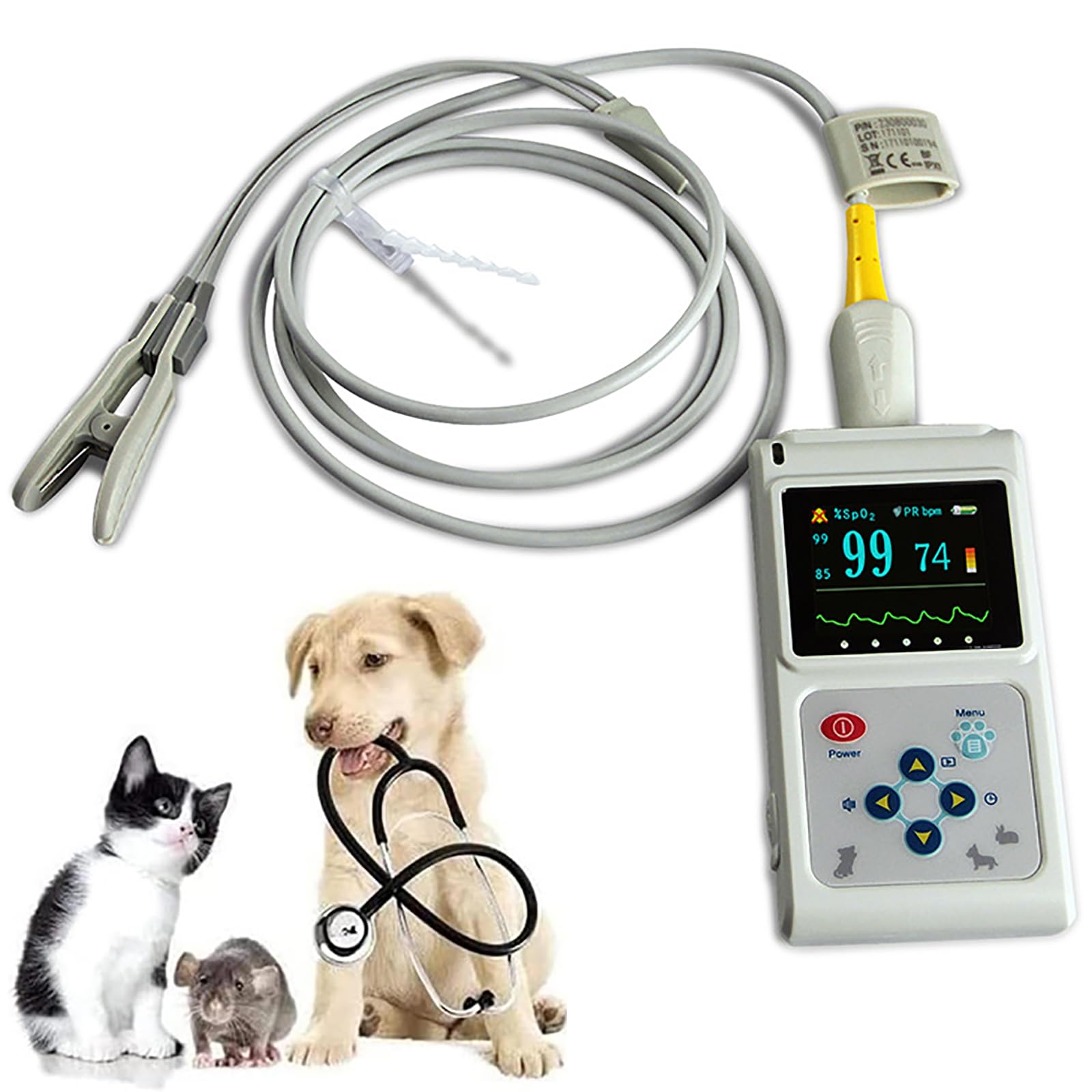 Oxímetro De Pulso De Veterinario Portátil, Veterinario Veterinario De Pulso, Veterinario, Al Monitor De La Frecuencia De Pulso/Sensor De Lengua con Sonda Y Cable USB