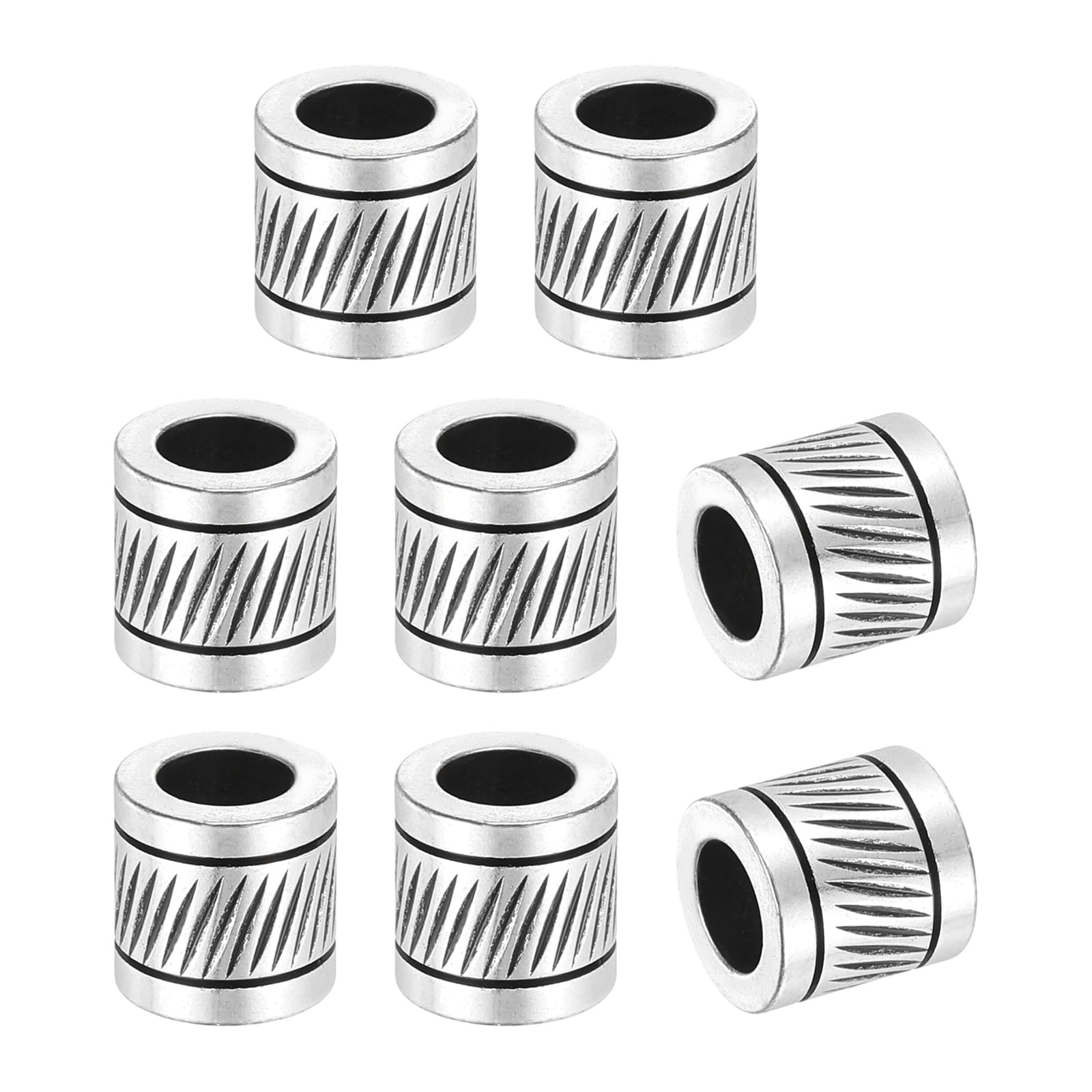 PATIKIL Stainless Steel Big Hole Paracord Column Beads 8pcs Grooved Tube Loose Column Spacer Beads 6mm Large Hole for DIY Bracelet Necklace Jewelry Making, Classic Silver