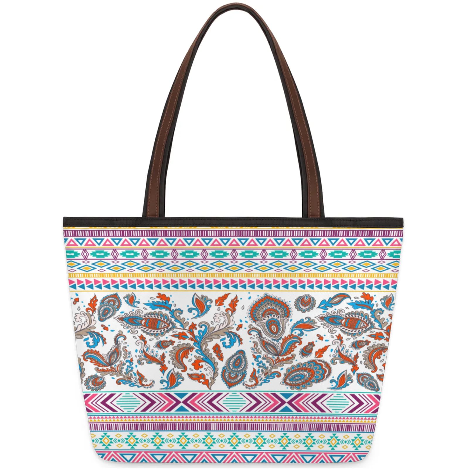 Colorful Rhombus Triangle Pattern Tote Bag Multi Pocket Zippered Beach Bag Lightweight Waterproof Handbag for Women Men Work Gym Travel Swimming Yoga Grocery Shopping M