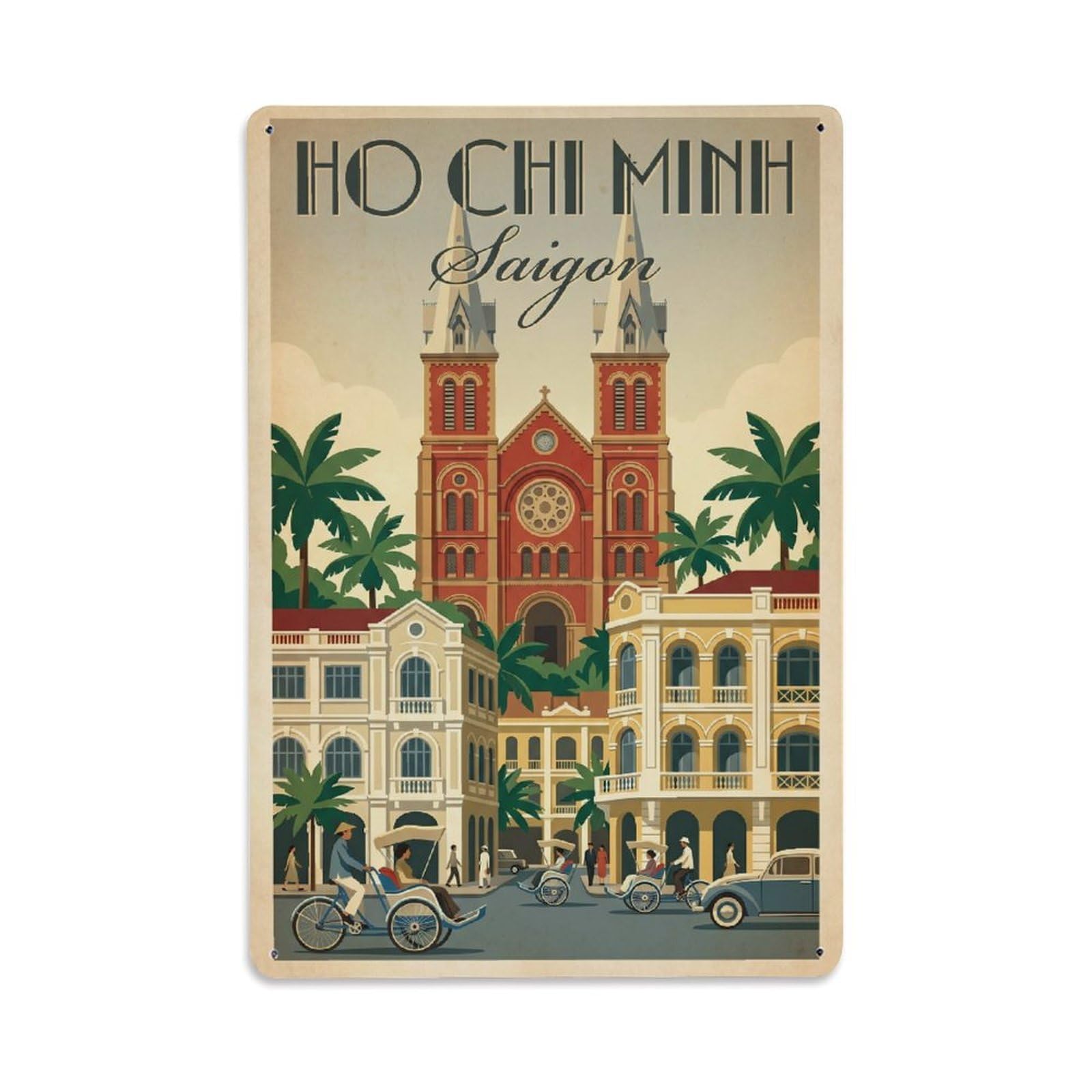 Gead 8X12inch Style Travel Retro Vietnam Ho Chi Minh Metal Tin Sign