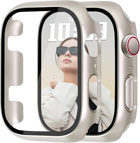 Vista 12 de JR.DM Paquete de 2 fundas rígidas de policarbonato de 1.575 pulgadas con protector de pantalla de vidrio templado HD para Apple Watch Series negro