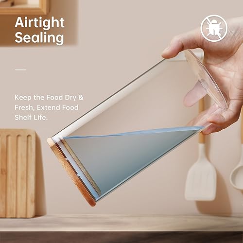 Miniatura 4 de Paquete de 4 tarros de vidrio de 17 onzas con tapas de bambú, recipientes de almacenamiento de alimentos de vidrio con tapas herméticas, recipientes