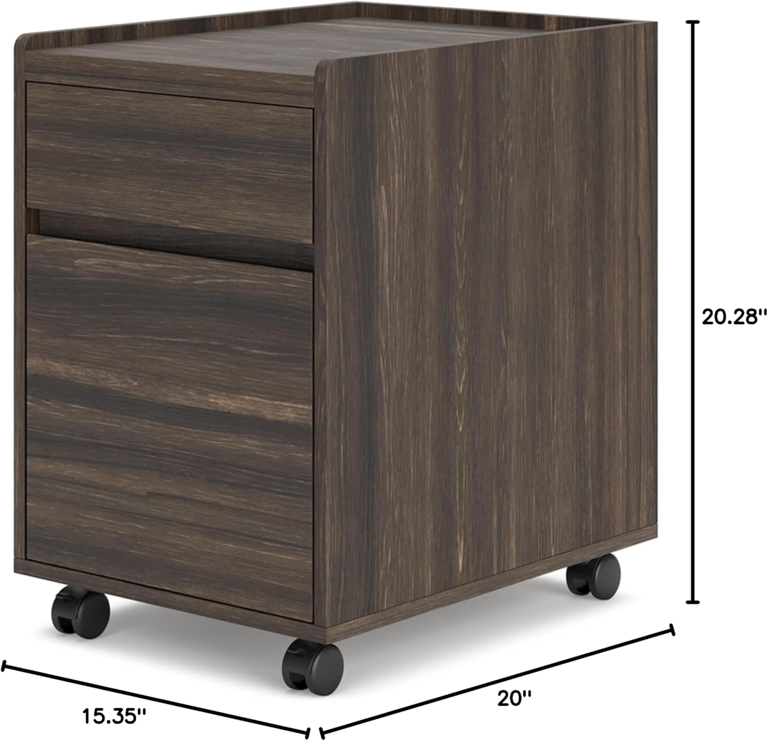 Zendex Sleek Modern Dark Brown Wood File Cabinet with 2 Drawers