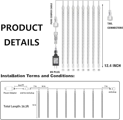 Miniatura 2 de Luces de Navidad para exteriores, 288 LED de 12 pulgadas, 8 tubos, luces de lluvia de meteoritos al aire libre, decoraciones de Navidad enchufables,