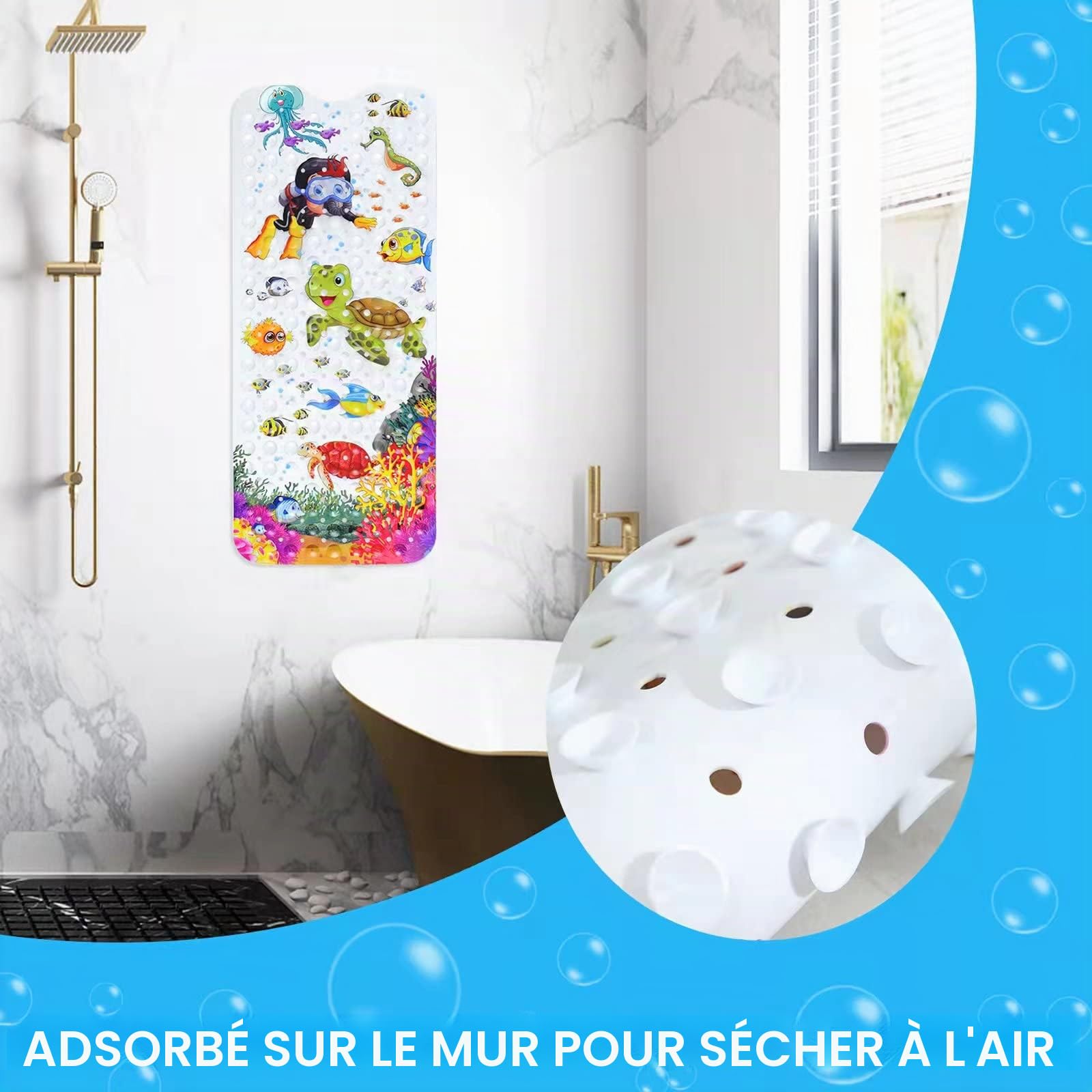 JOYBOY Tapis de Baignoire Antidérapant,100x 40cm Bebe de Dessin Animé, Anti Glisse avec 200 Ventouse Matériel de PVC, Parfait pour Enfants et Bébé