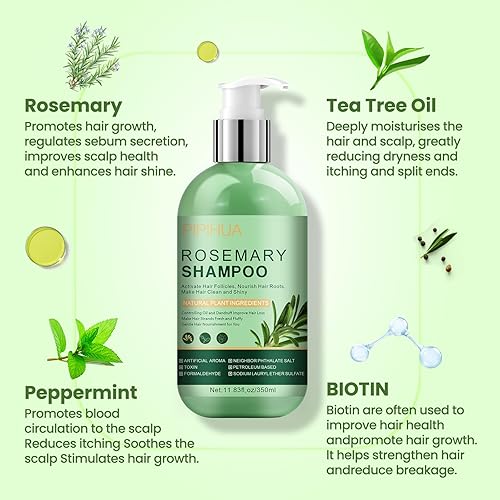 Miniatura 6 de Champú de romero para el crecimiento del cabello fórmula espesante y regenerativa para mujeres y hombres - Champú fortalecedor de menta de romero