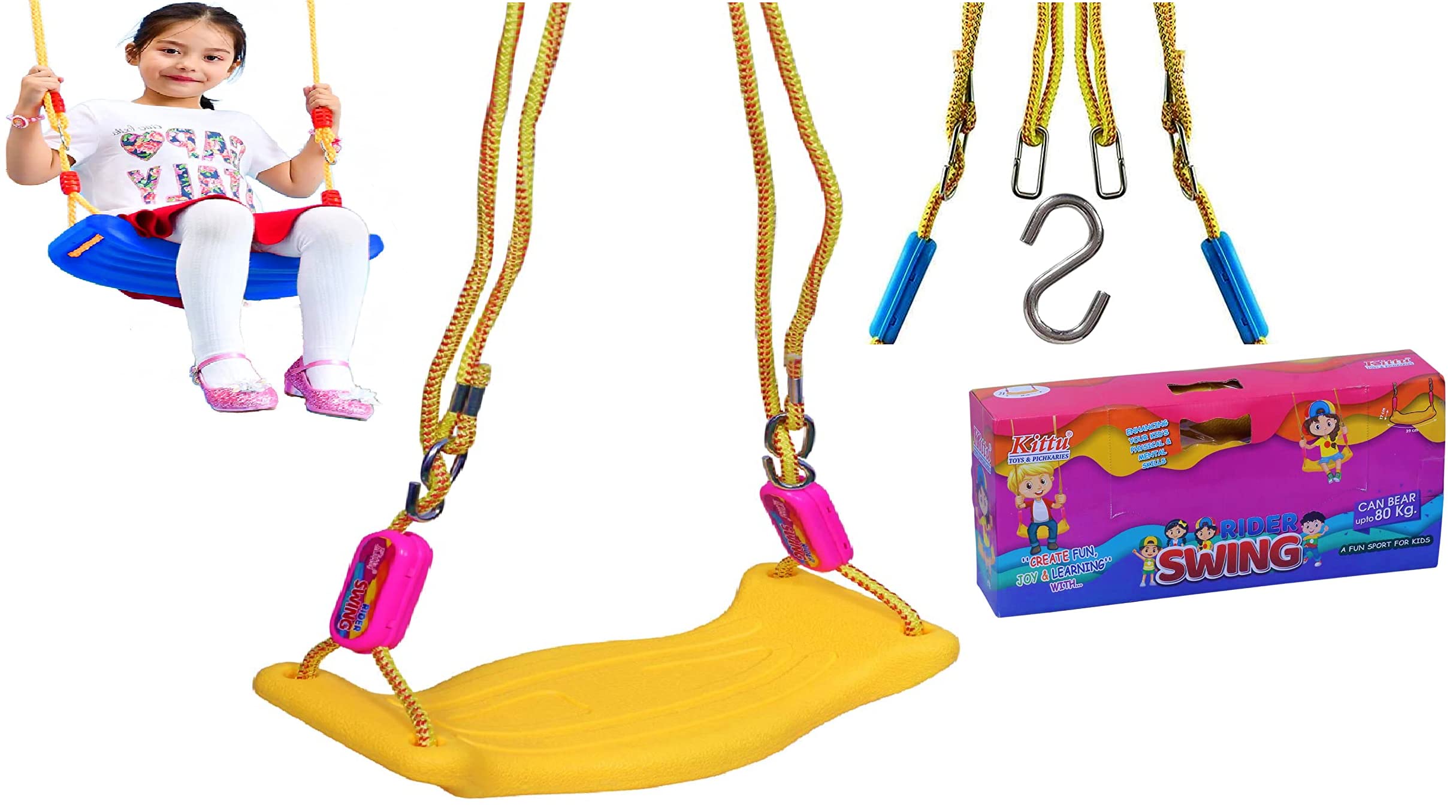 FunBlast Swing for Kids – Adjustable Plastic Swing/Kid’s Jhula, Indoor and Outdoor Hanging Swing for 3+ Years old Boys and Girls, Kid's Swing Seat with Hand Grip (Multicolor)-picture-20