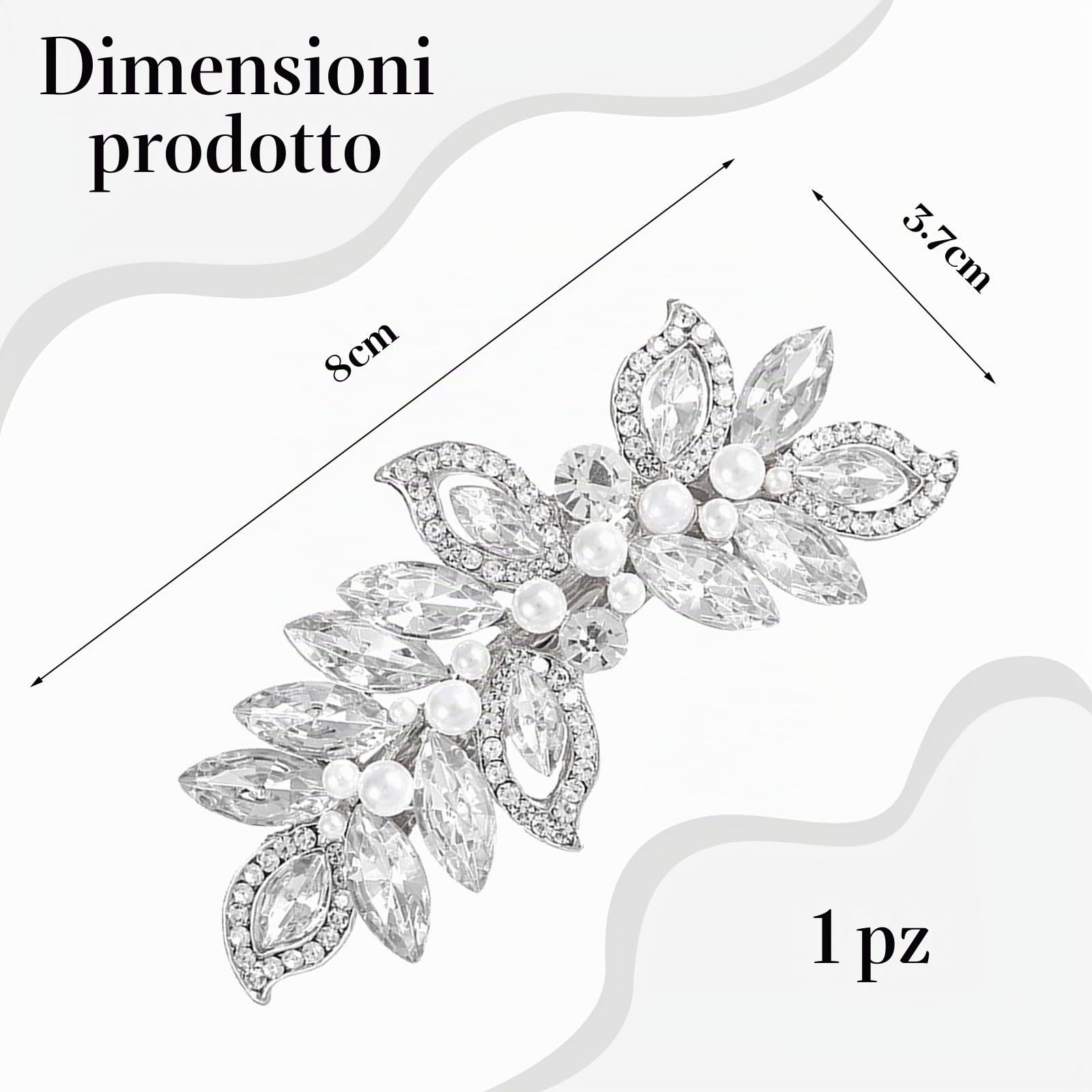 LunarCharm Fermagli per capelli con perle, accessori da sposa argentati per donne, forcine scintillanti con cristalli, fermagli a forma di foglia per matrimonio, sposa, capelli lunghi