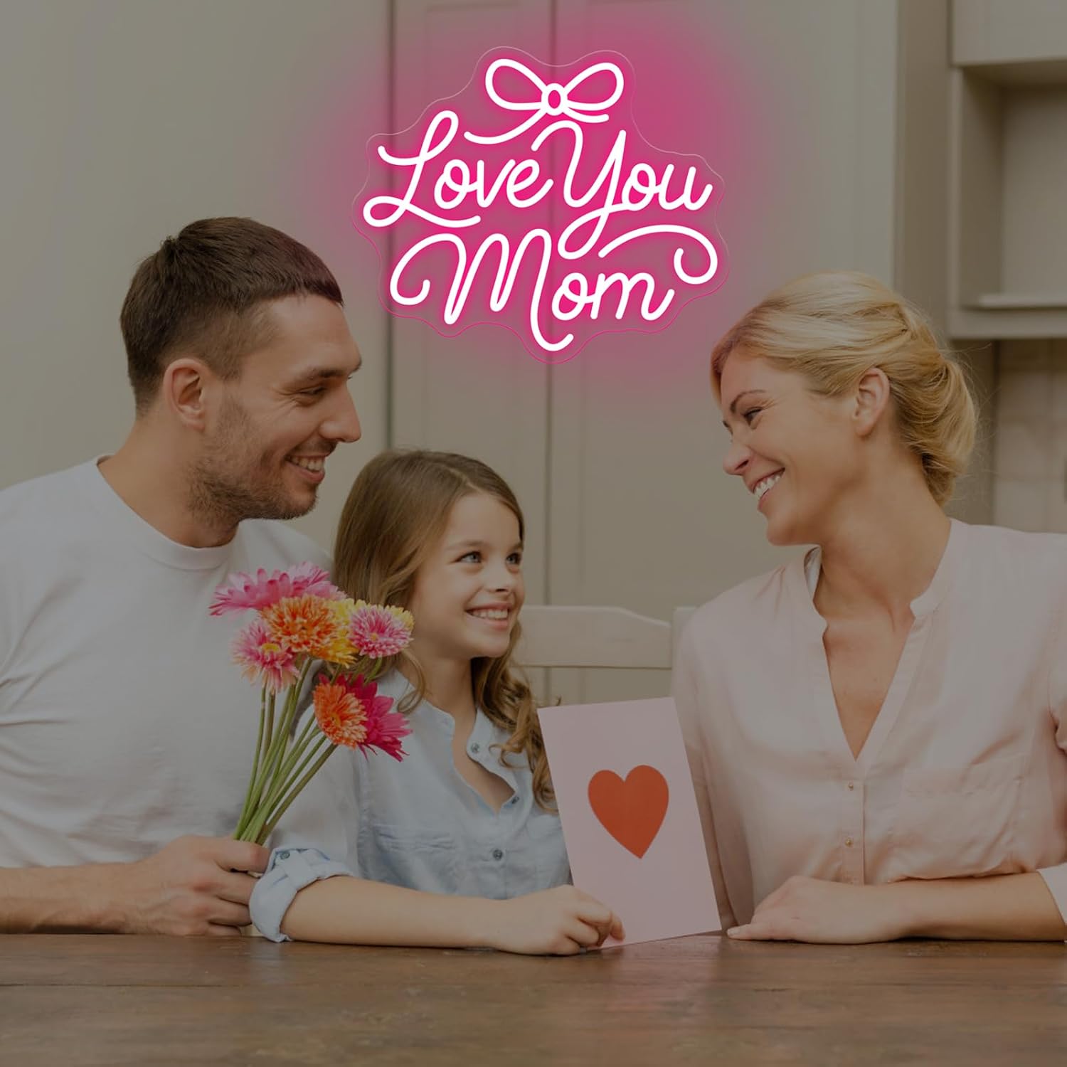 Love You Mom Neon Sign - Dimmable USB LED Light, Ideal mothers day gifts, neon signs for wall decor, Bedroom, Living Room & Sweet Party Decor-Pink