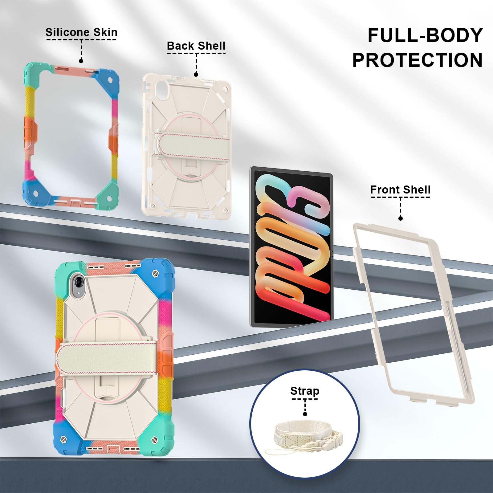Custodia per Lenovo Tab idea Pro Gen 2 (TB390) 2026, custodia protettiva antiurto resistente con supporto rotante, portapenne, cinghia da polso e tracolla, guscio multifunzione (blu colorato)