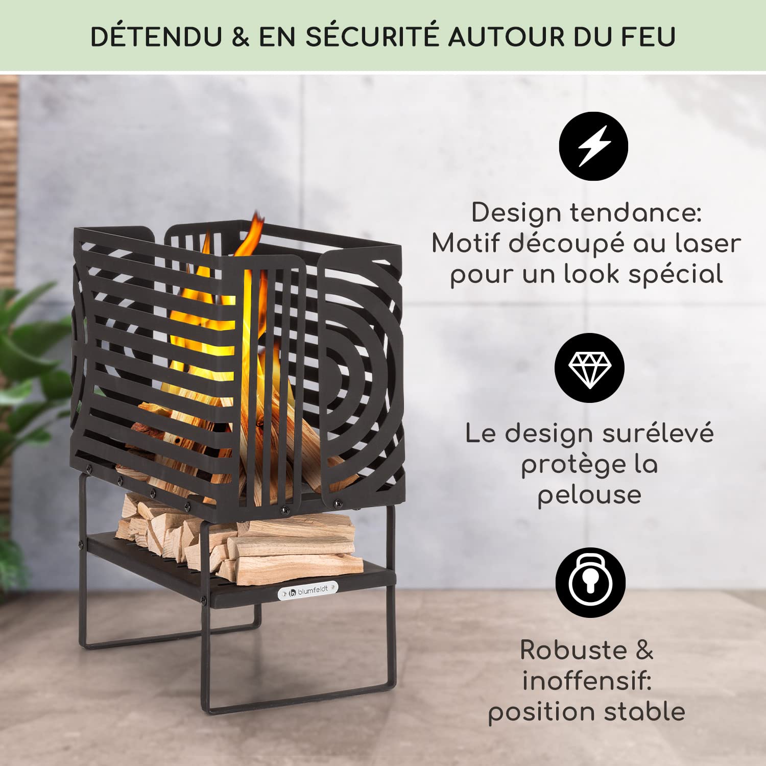 Blumfeldt Brasero Exterieur pour Le Jardin et Terrasse, Brasero Portable, Couvercle Pare-Etincelles, Bol en Acier, BBQ Circulaire avec Foyer Camping, Brûleur à Bois Résistant aux Intempéries