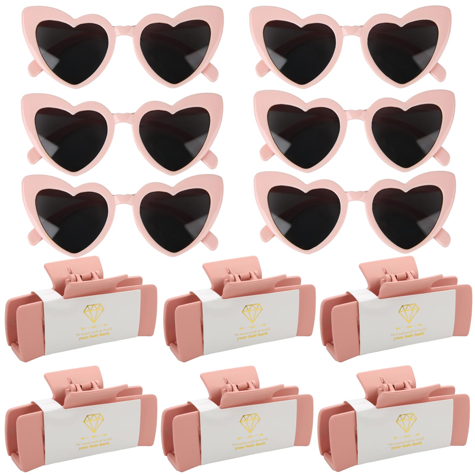 12pcs Bridesmaid Proposal Gifts 4.1inch square Bachelorette Claw Clips Sunglasses set of 12 Girls Trendy Cute Hair Clips for Wedding Party Favors(Pink