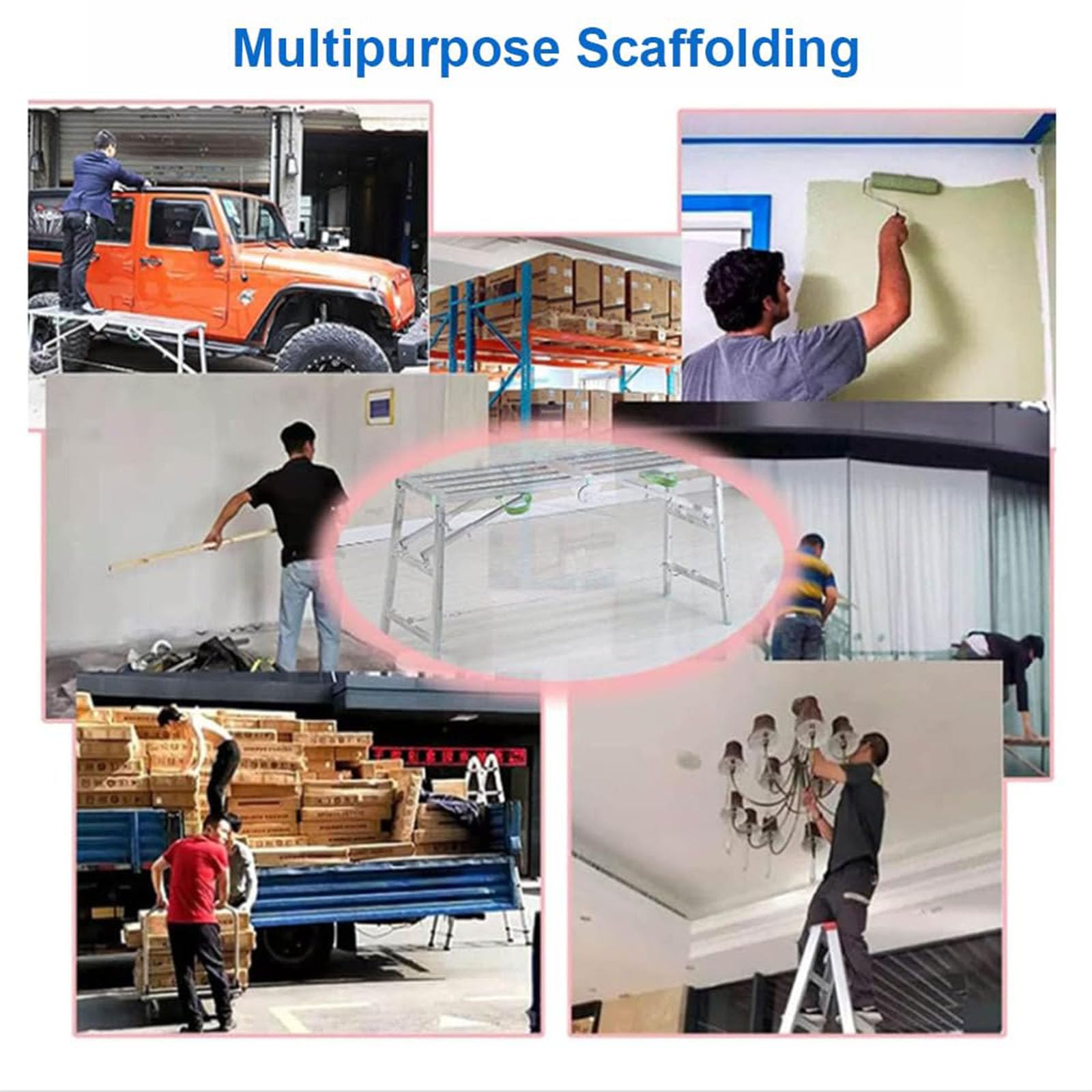 Piattaforma di Lavoro Pieghevole Portatile, con Portata di 400 kg, Piattaforma di Lavoro Pieghevole Multiuso Portatile, Torre di impalcature, Scala, Sgabello, Panca, Altezza Regolabile, 001,