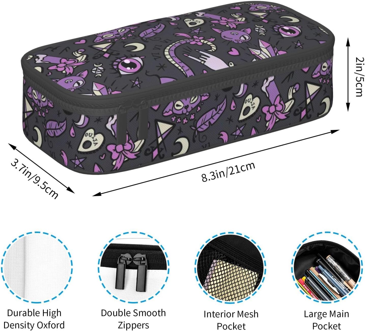 Magic Goth Gothic Skull Spooky Gray Purple Pencil Case Big Capacity Storage Pencil Pouch Stationery Bags With Zipper Portable Pen Holder Box Organizer For Boys Student College School Office Supplies image 5