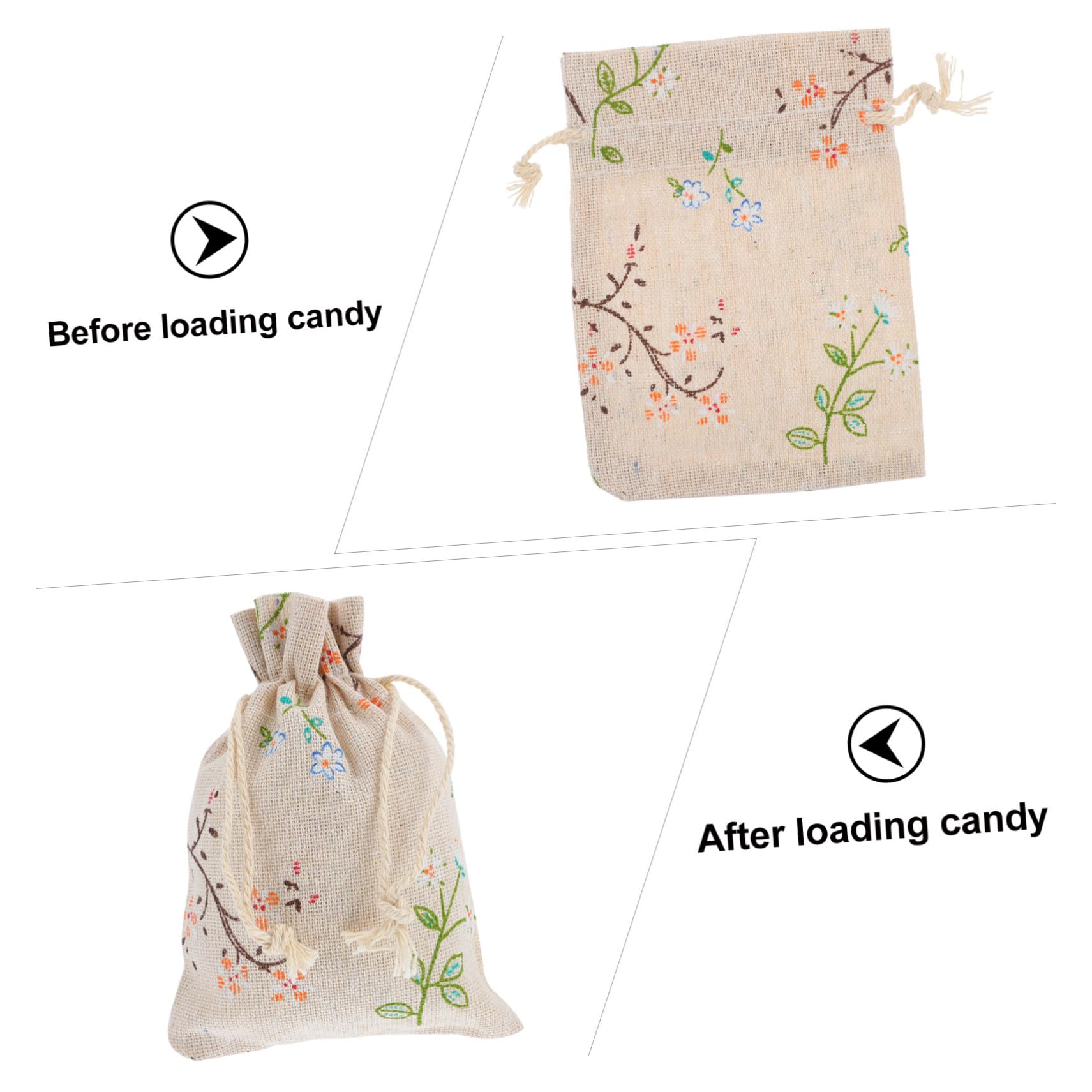 FONDOTIN 50 Stück Chinesischer Stil Baumwoll säckchen mit Zugband Bedruckt mit Blumenranken motiv Umweltfreundliche Elegante Jutebeutel für Schmuck DIY Hochzeit Party Geschenkbeutel