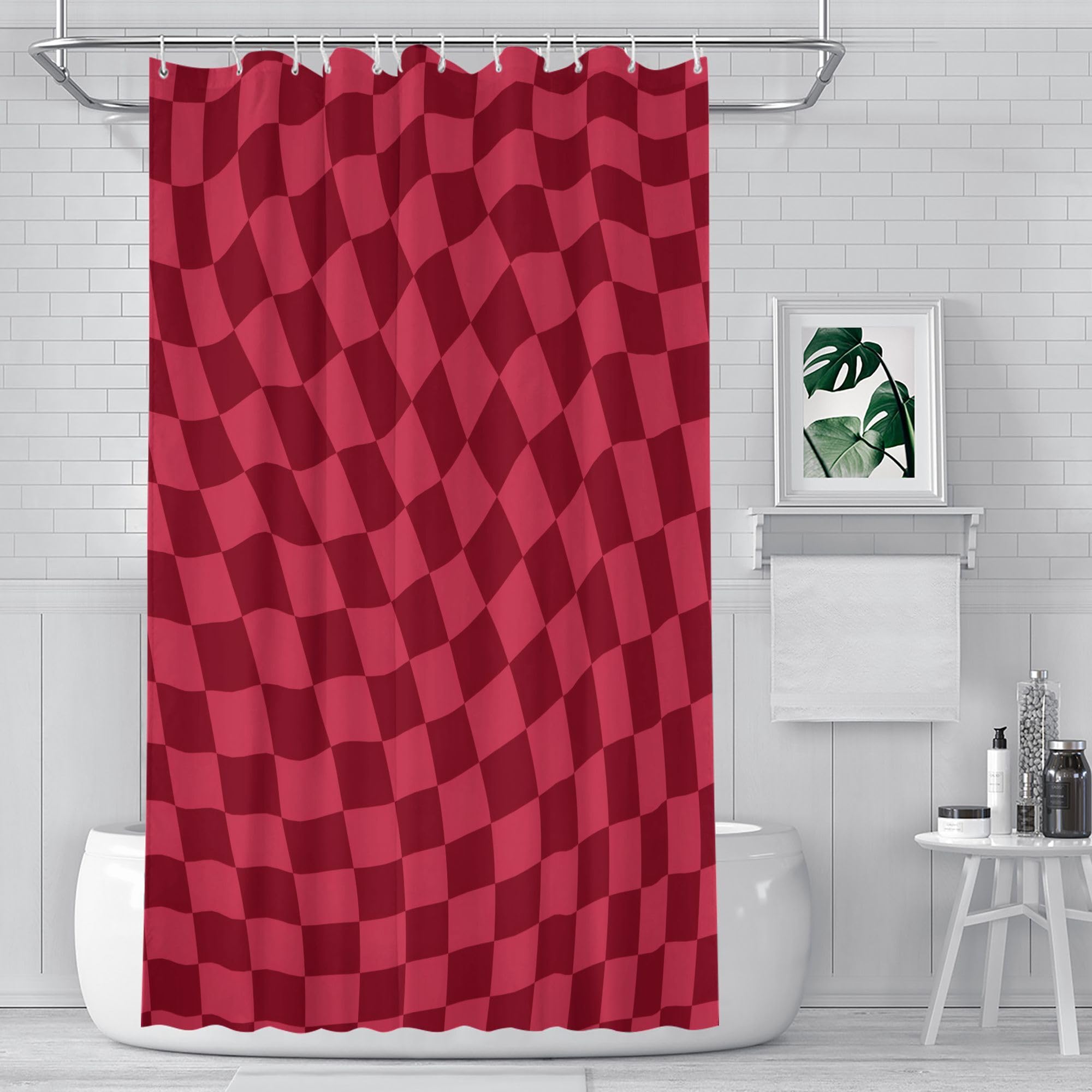 awitufhgp Seasonal Shower Curtain in Magenta And Burgundy Swirl Checkerboard Design, for Bathroom Decor Partitions, Protect Privacy(220x200cm/87x79in(WxH)