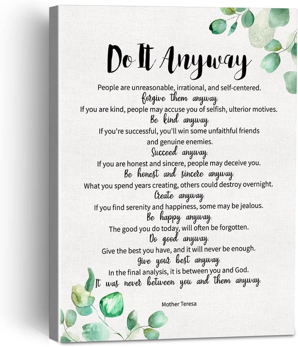 Amazon.com: Inspirational Do It Anyway Poem Canvas Painting Framed Wall ...