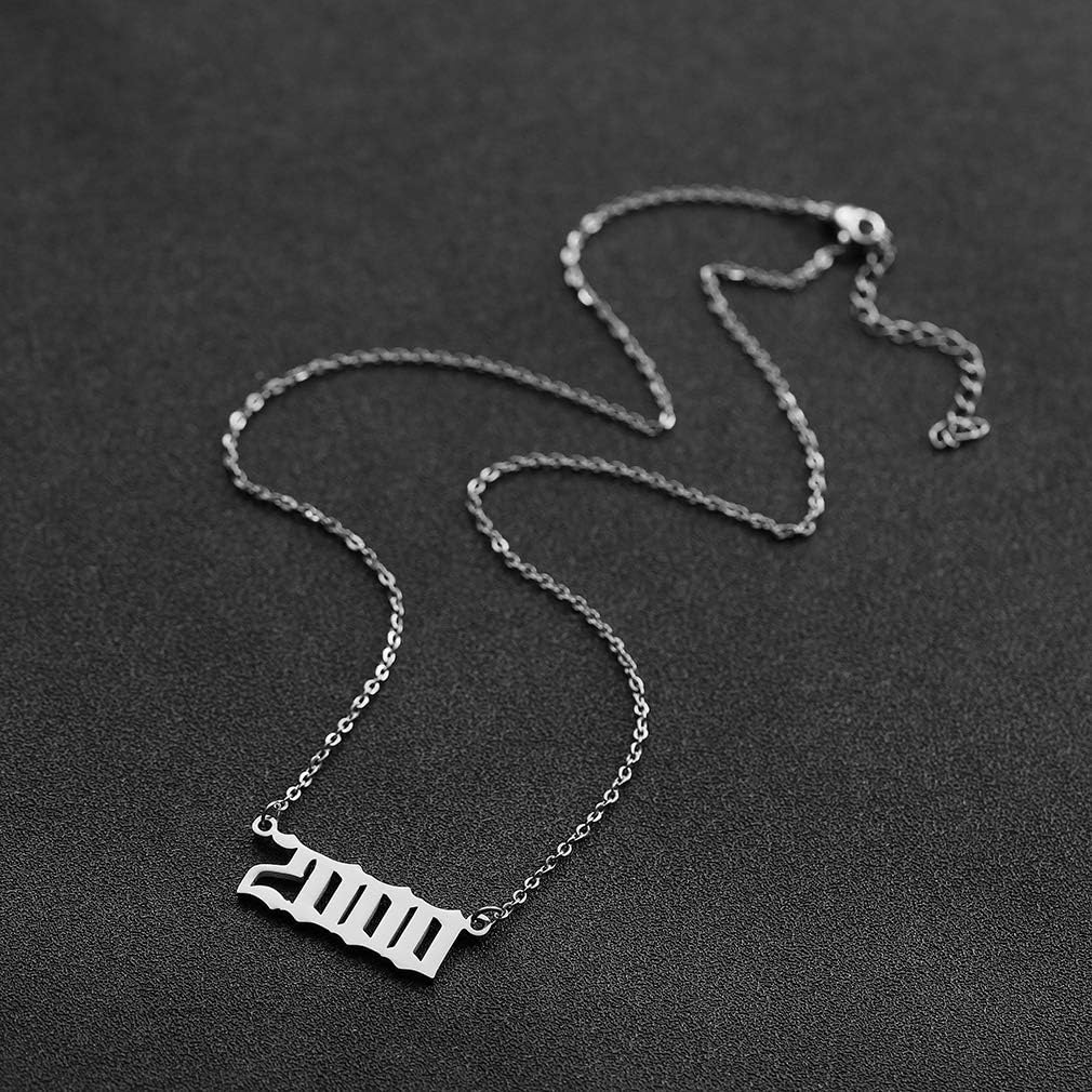 SKQIR Birth Years Necklace,Initial Year Number Pendant Necklace Birthday Gift Charm Friendship Old English Arabic Mumerals Stainless steel Necklace Jewelry for Women Girl - Image 4