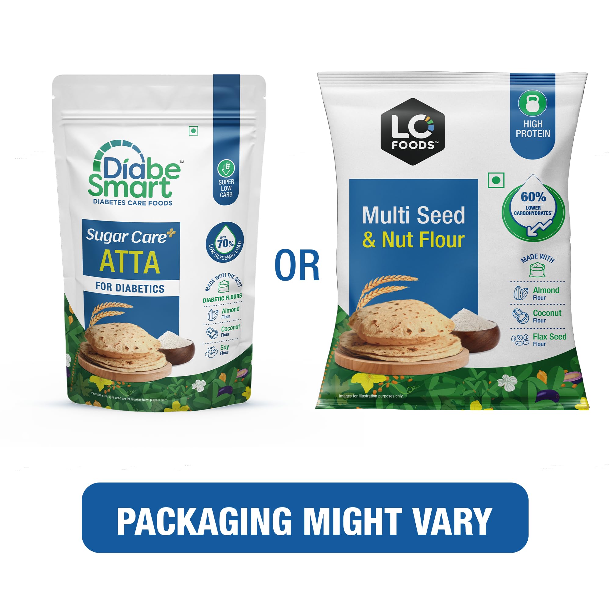 DiabeSmart Sugar Care Plus Atta 2 KG, Sugar Control Plus Flour for Diabetes Management, 65% Lower Glycemic Load Low GI Atta, 5 Superfood & Seed Multigrain Atta for Better Sugar Release Control