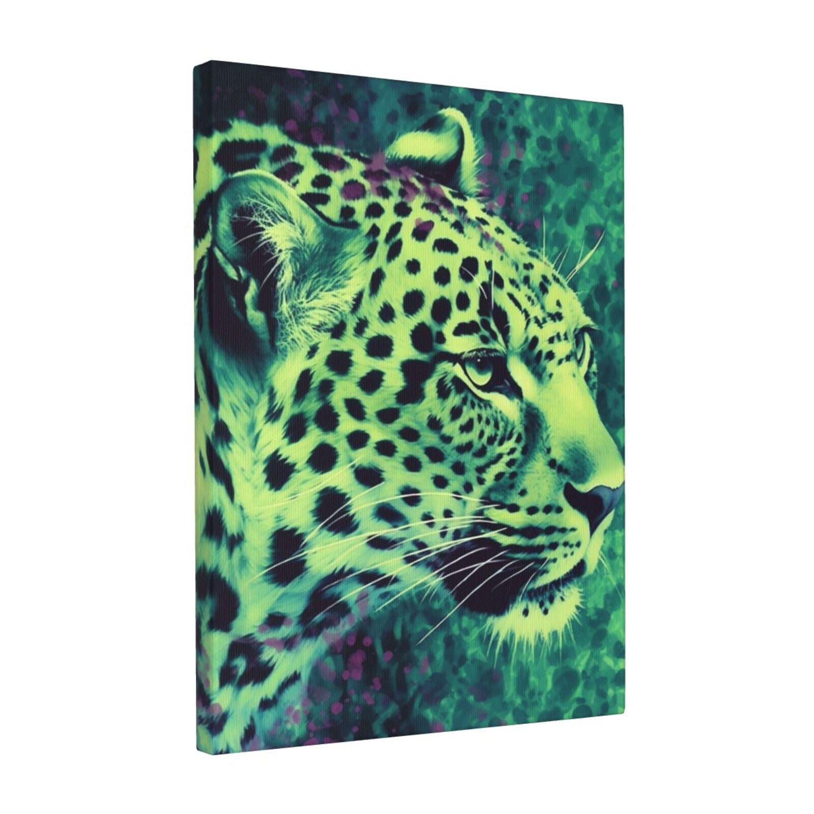 FodPand Green Leopard Canvas Wall Art for Living Room Wall Decor 12"x16" Modern Artwork Painting Pictures Hanging Canvas Prints Aesthetic Wall Art for Bedroom Bathroom Office Wallart Decor