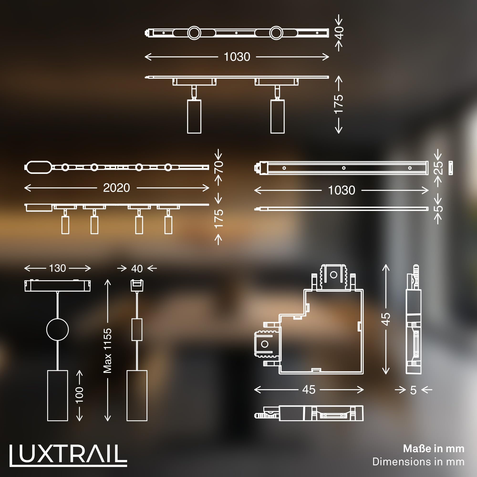 BRILONER - Sistema a binario set completo, 6x faretti LED, 2x LED a sospensione regolabile in altezza, forma a U/Z, sistema di illuminazione a binario a soffitto, binario per faretti, 4m, bianco