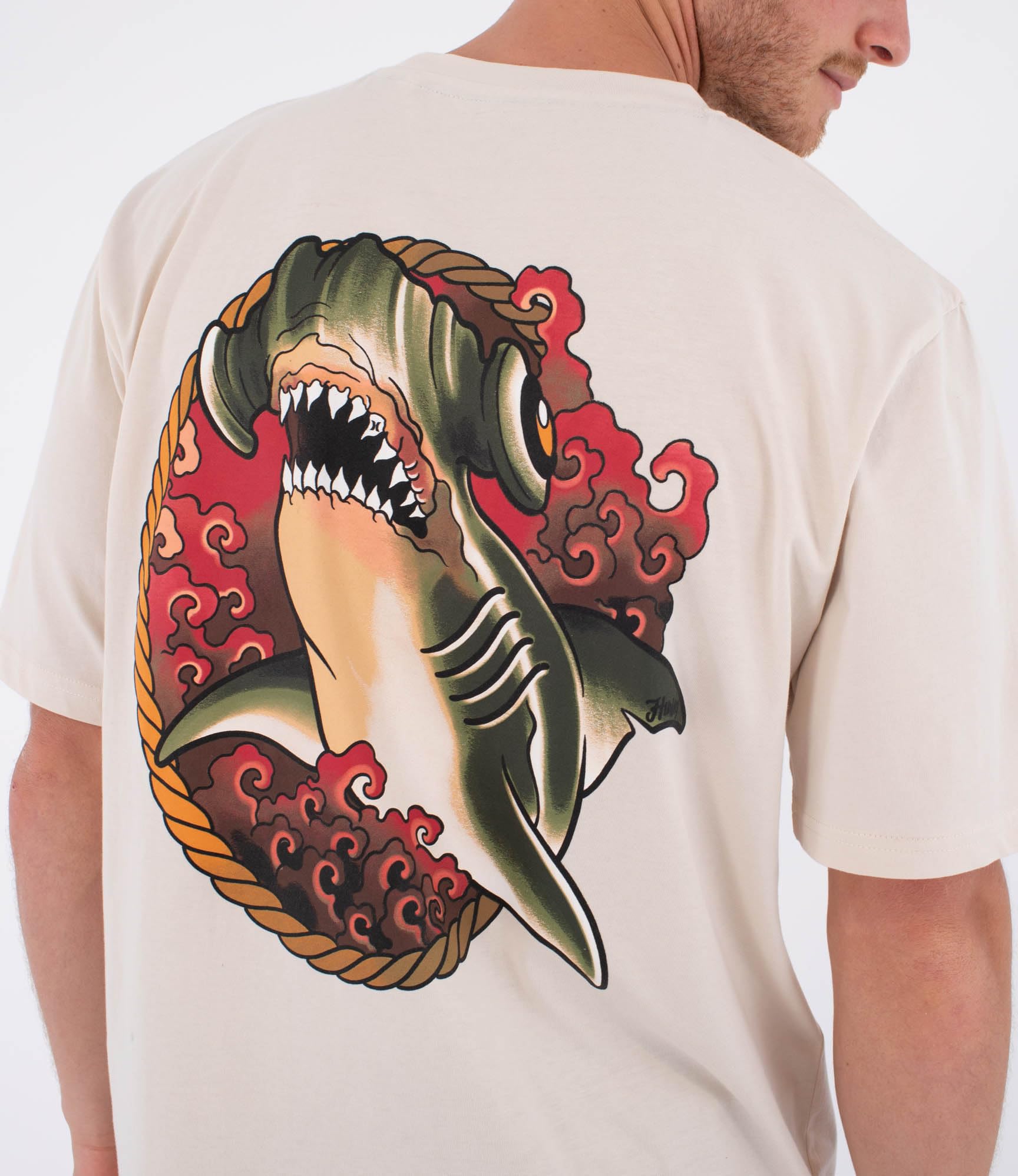 Hurley Mens Short Sleeve Tattoo Trudy Shark T-Shirt, White, M EU