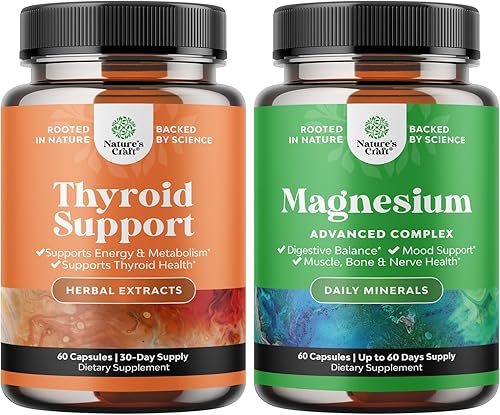 Paquete de apoyo natural energizante para la tiroides y complejo de magnesio de alta absorción, estimuladores del estado de ánimo, el cerebro y la