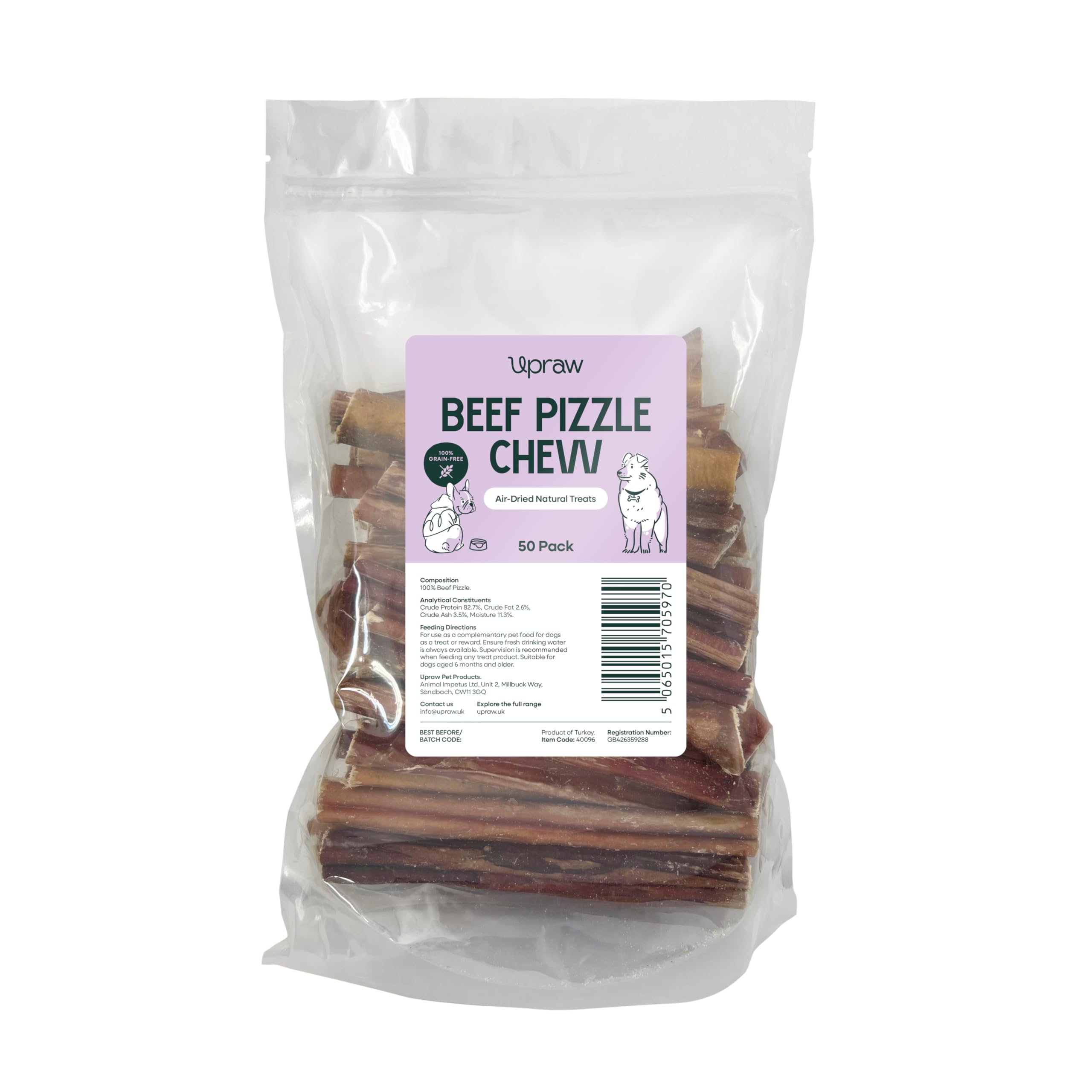 Upraw 50 Pack - Premium European Bully Sticks for Dogs - All-Natural, Beef Pizzle Sticks for Puppies to Large Dogs, Dental Chew Treats for Healthy Teeth (50 Pack)