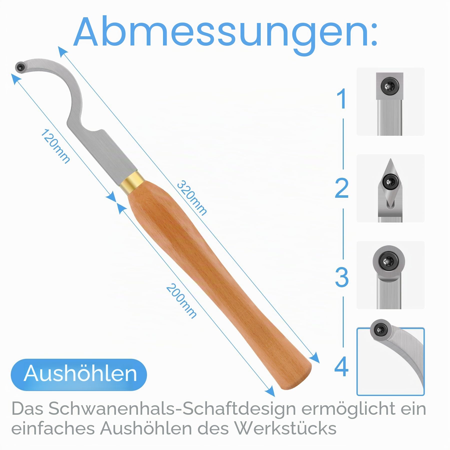 Schwanenhals Holzdrehwerkzeug Hartmetallbestückte Drehmeißel Werkzeugstange mit Ci5 8,9 mm runde Hartmetall-Einsatz für Drechselwerkzeug