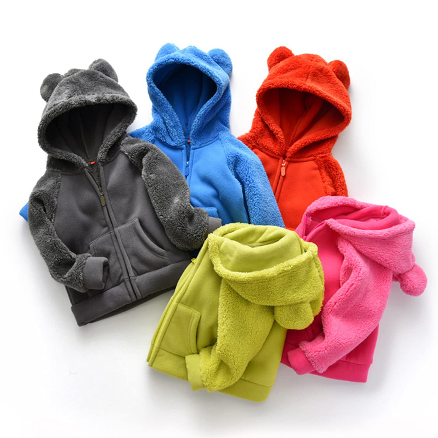 Chaqueta de Forro Polar Engrosado para Bebé Niños Pequeños Niños Niñas con Capucha y Cremallera Chaqueta con Capucha de Oso Chaqueta para Niños con Orejas de Oso Talla 86-134