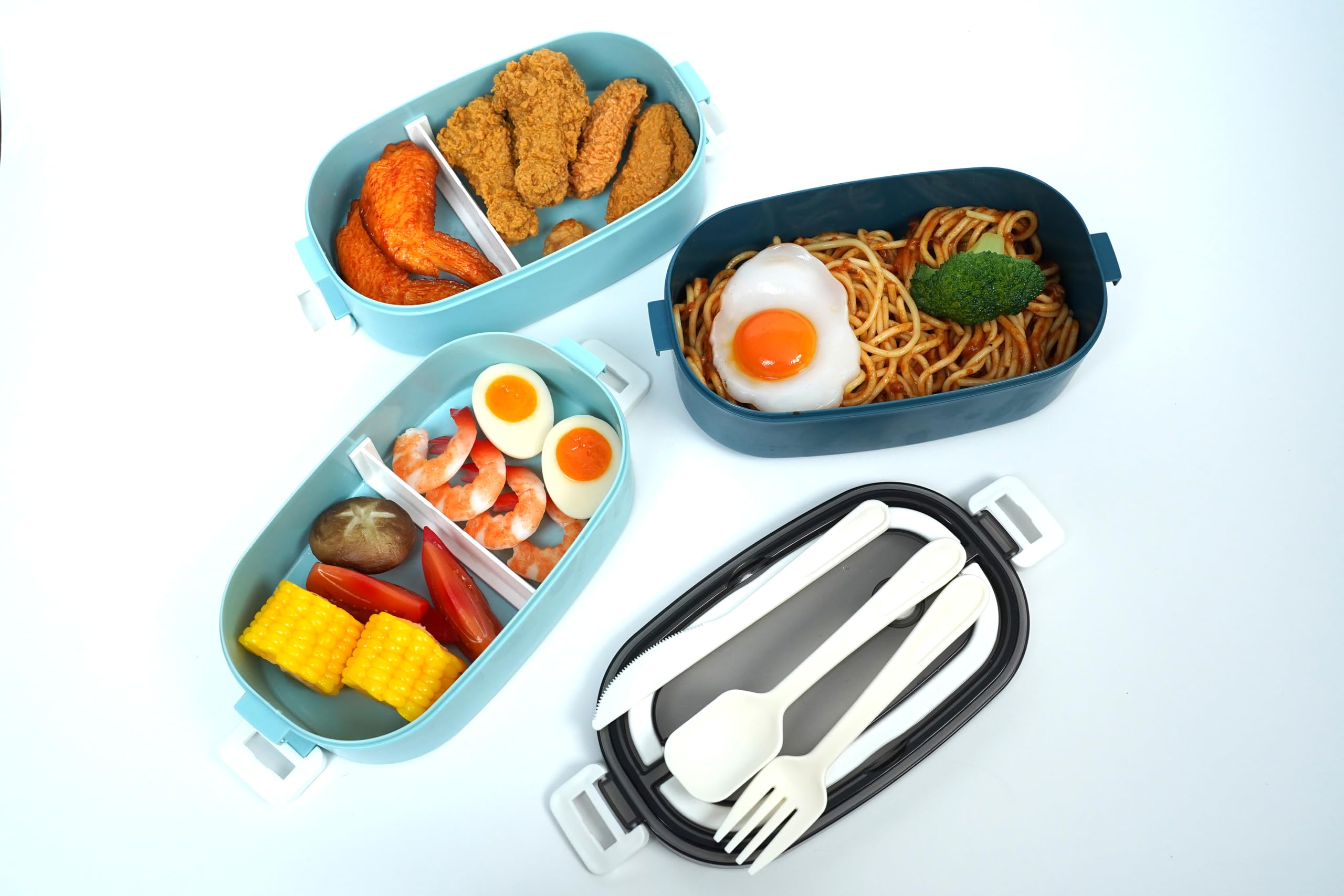 JENAGREN Bento Box Lunch Container, Stackable 3 Layers Meal Prep Salad Adult Lunch Box, Leak-Proof Sandwich Containers with Cutlery for Adults Men Women,GREEN