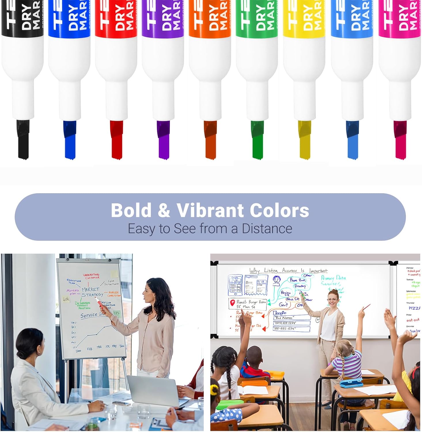 Tbay Dry-Erase Markers - 36 Counts, Chisel Tip Whiteboard Markers for Office/School Supplies, Low Odor (Multicolor - 9 Colors)