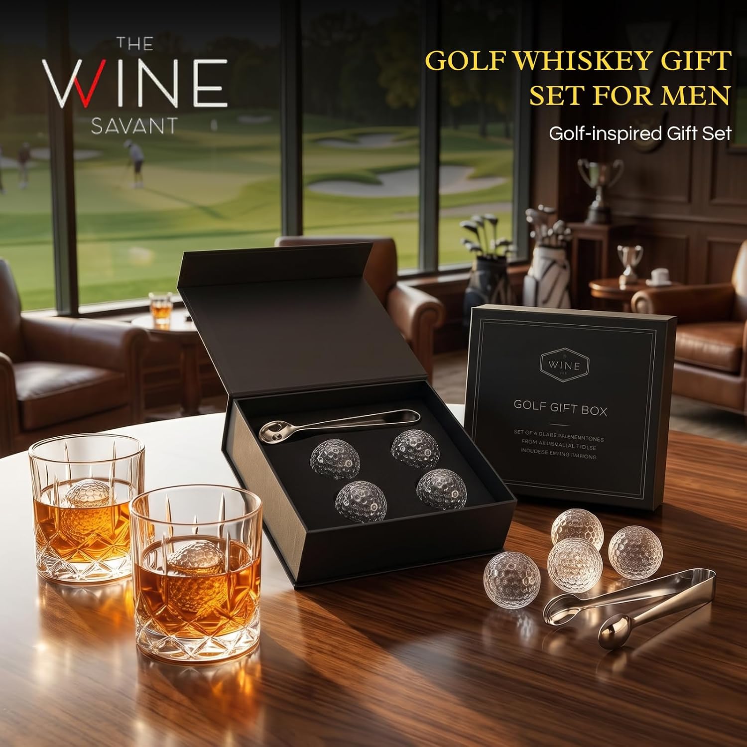 Golf Gifts for Men Dad, Golf Balls Whiskey Chillers Set with Glasses, Unique Dad Birthday Gift Ideas from Daughter Son, Retirement Bar Stuff Gift Father Him Brother, Cool Chiller Ball for Liquor Vodka