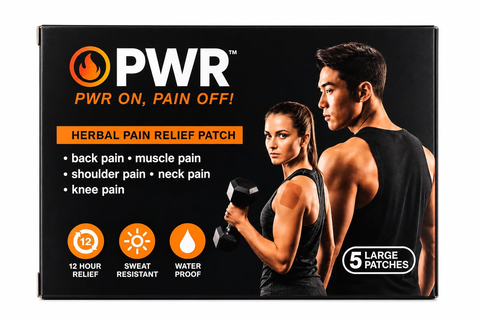 PWR Pain Relief Patch | Pack of 5 Large Patches | 12-Hour Targeted Pain Relief for Back, Neck, Shoulder, Knee & Muscle Pain | Waterproof, Sweat-Resistant | No-Smell Herbal Ayurvedic Pain Relief Patches — Amazon image 2