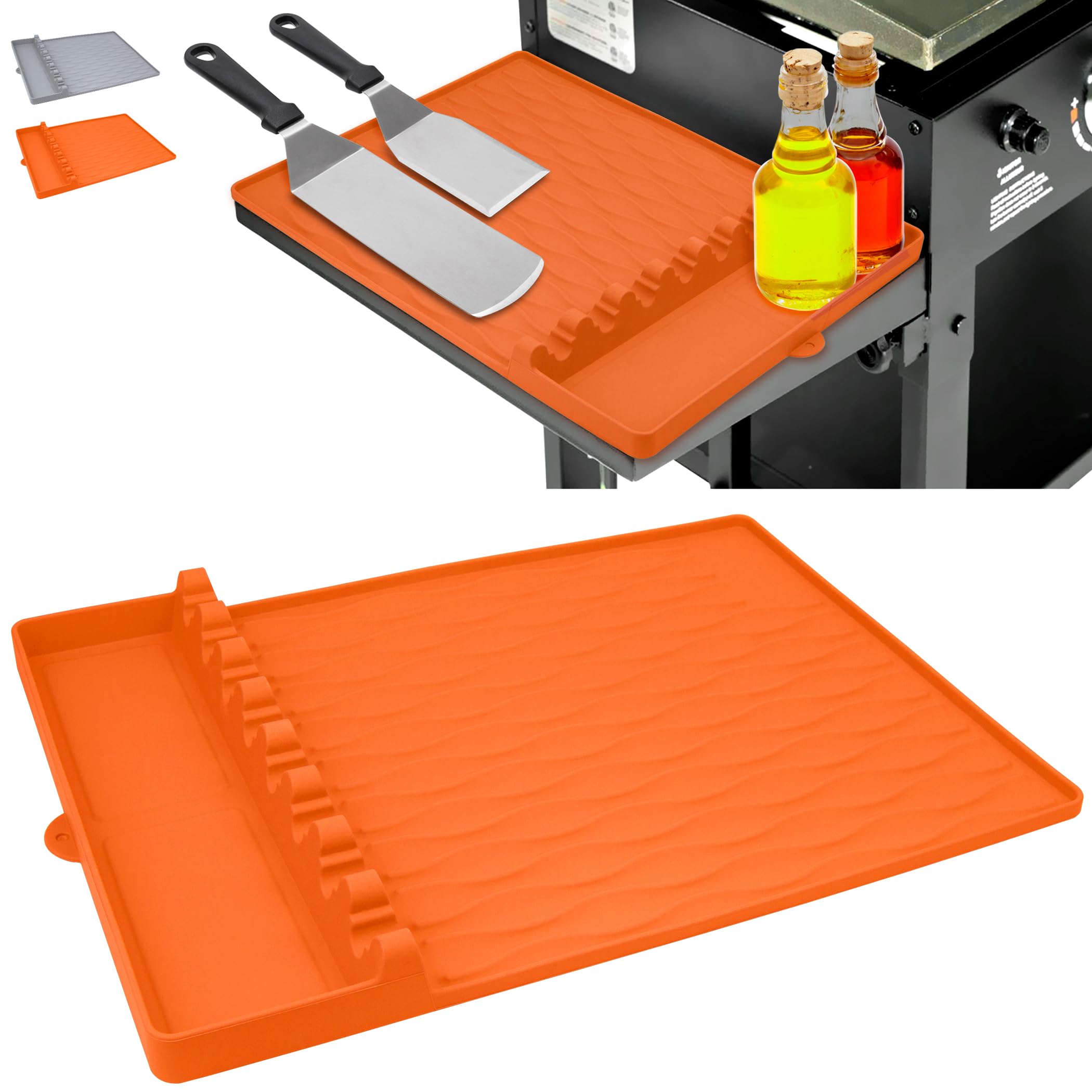 Grill Accessories Silicone Griddle Mat for Blackstone Side Shelf, Silicone Spatula Pad Mats Cooking Gadgets Barbecue Tools for Outdoor BBQ Kitchen Countertop by EANINNO Orange