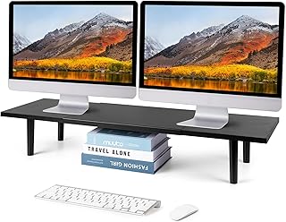 LOTEYIKE Dual Monitor Stand for 2 Monitors, Large Monitor Riser with Adjustable Length Desk Shelf Organizer, Computer Monitor Stand for Desktop, Computer,Laptop,Screen,Printer,TV (Black Color)