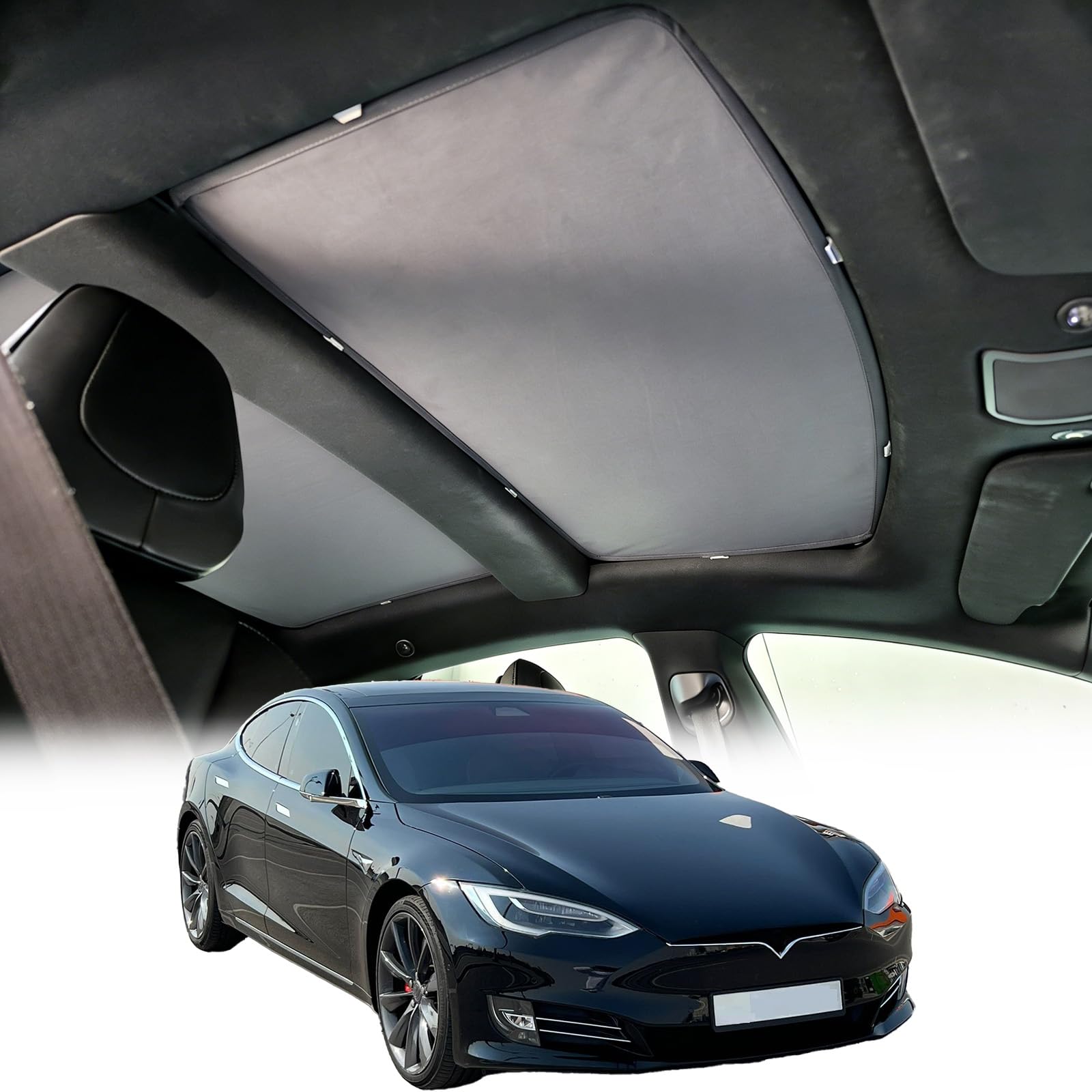 Photo 1 of Glassroof Sunshade Compatible with Tesla Model S 2014-2018[No Gaps, Never Sag],Upgrade Soft Suede Glass Sunroof Sun Shade Foldable Heat Insulation Shield Accessory (Gray)