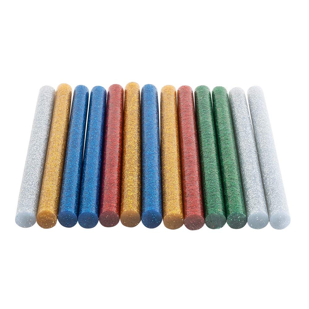Ideen mit Herz Cartucce universali per colla a caldo | stick di colla a caldo per piccole pistole | stick di colla a caldo | Ø 7 mm | 10 cm di lunghezza | 100 pezzi (5 colori con glitter | argento,