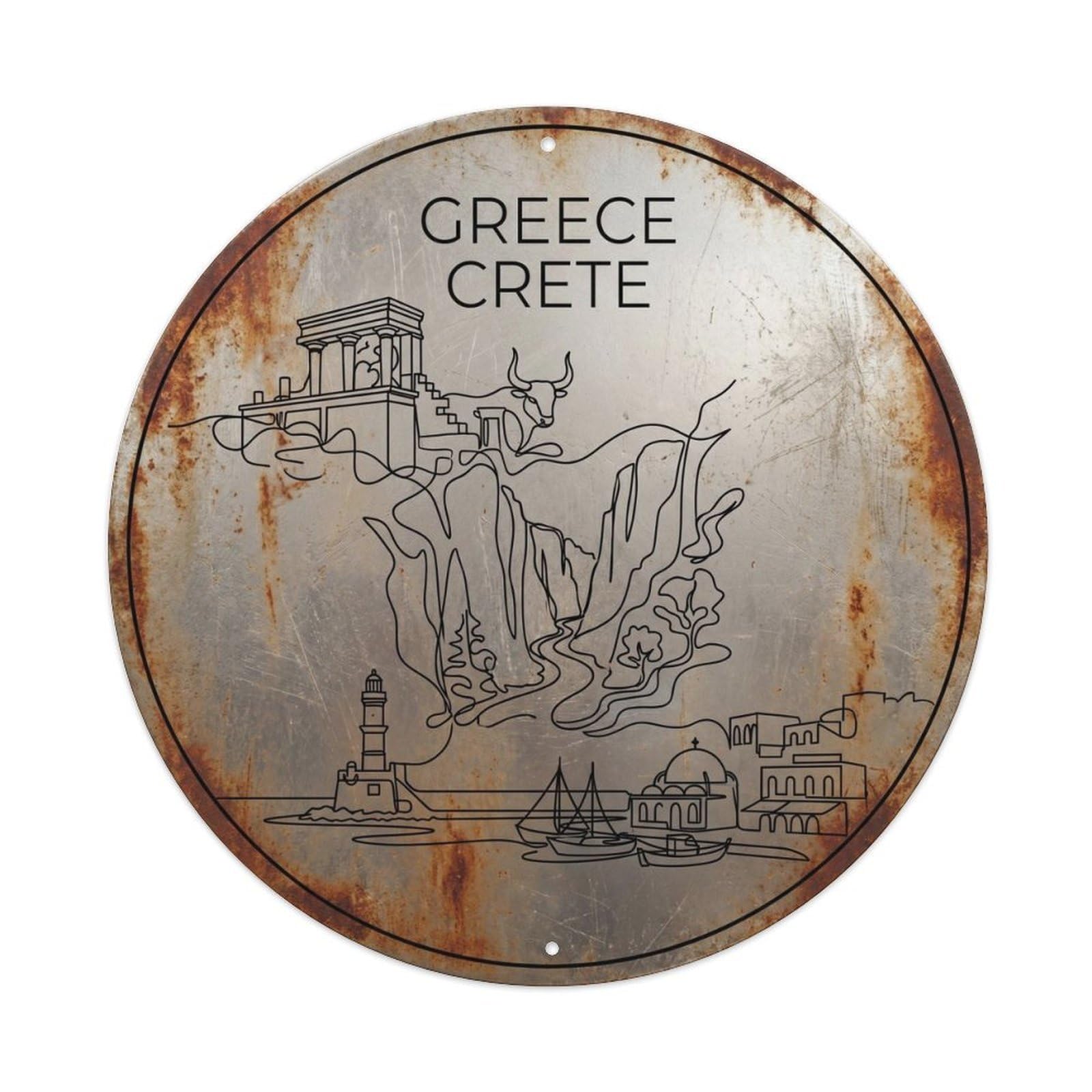 Este 8X8inch Style Crete Knossos Greek Clean Line Travel Landmark Metal Tin Sign