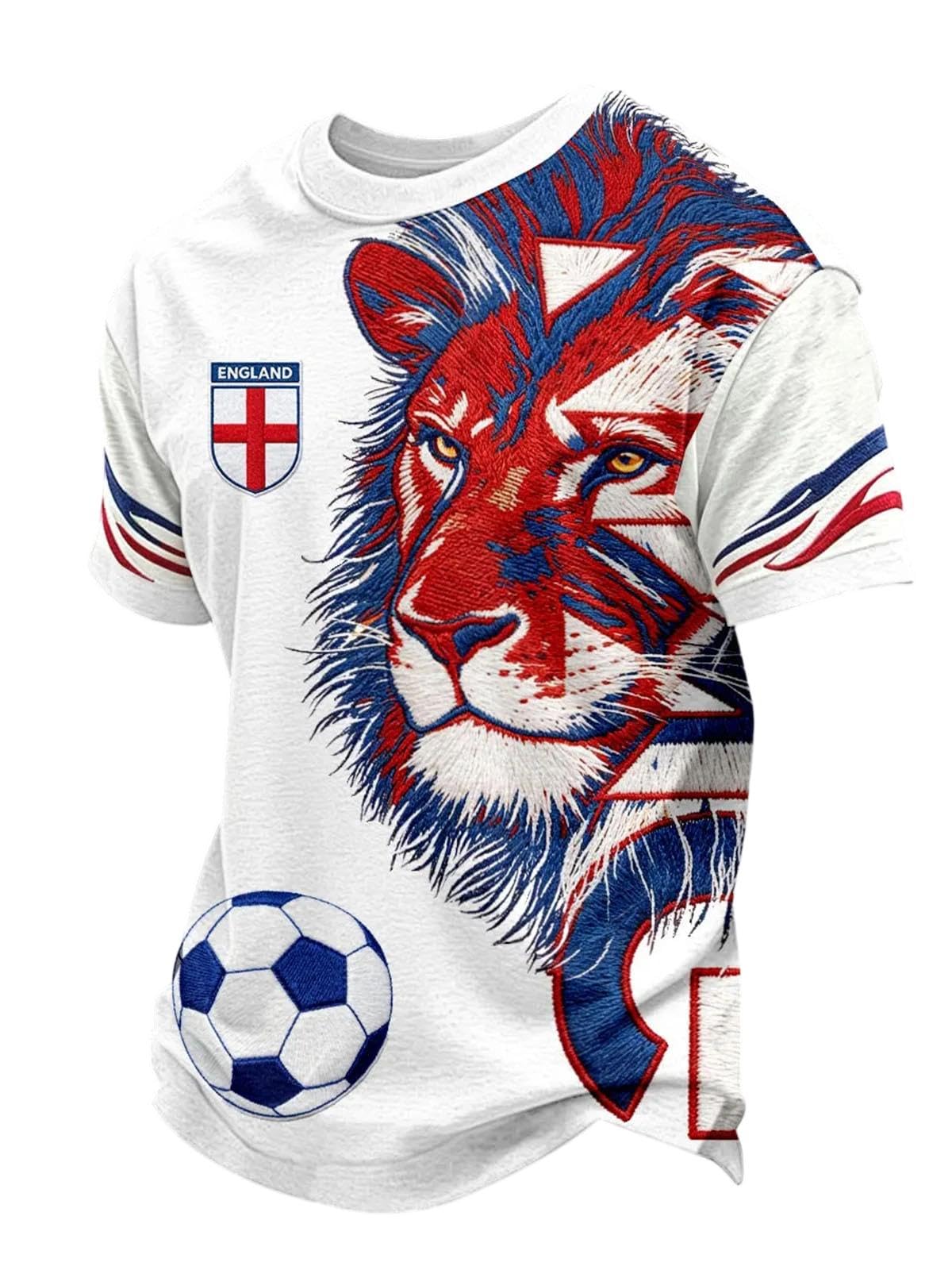 England World Cṳp Football Shirt 2026 Short Sleeve T Shirt for Supporters of Football Casual Lions Print Crewneck Top Outdoor Sports Shirts for Men