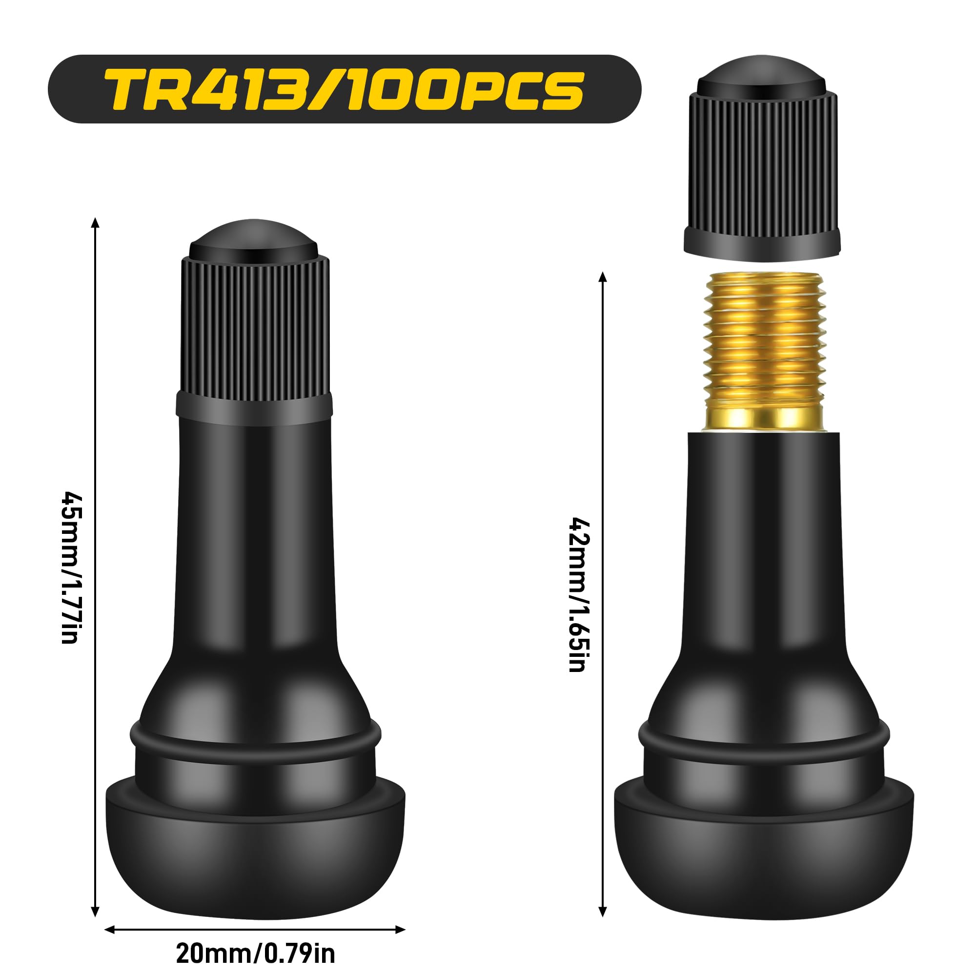 Zocipro 100 Stück TR413 Gummiventile Auto, Universal Gummi Reifen Ventile, Snap-In Gummiventile Ventile Autoventil für Meist Auto, Motorräder