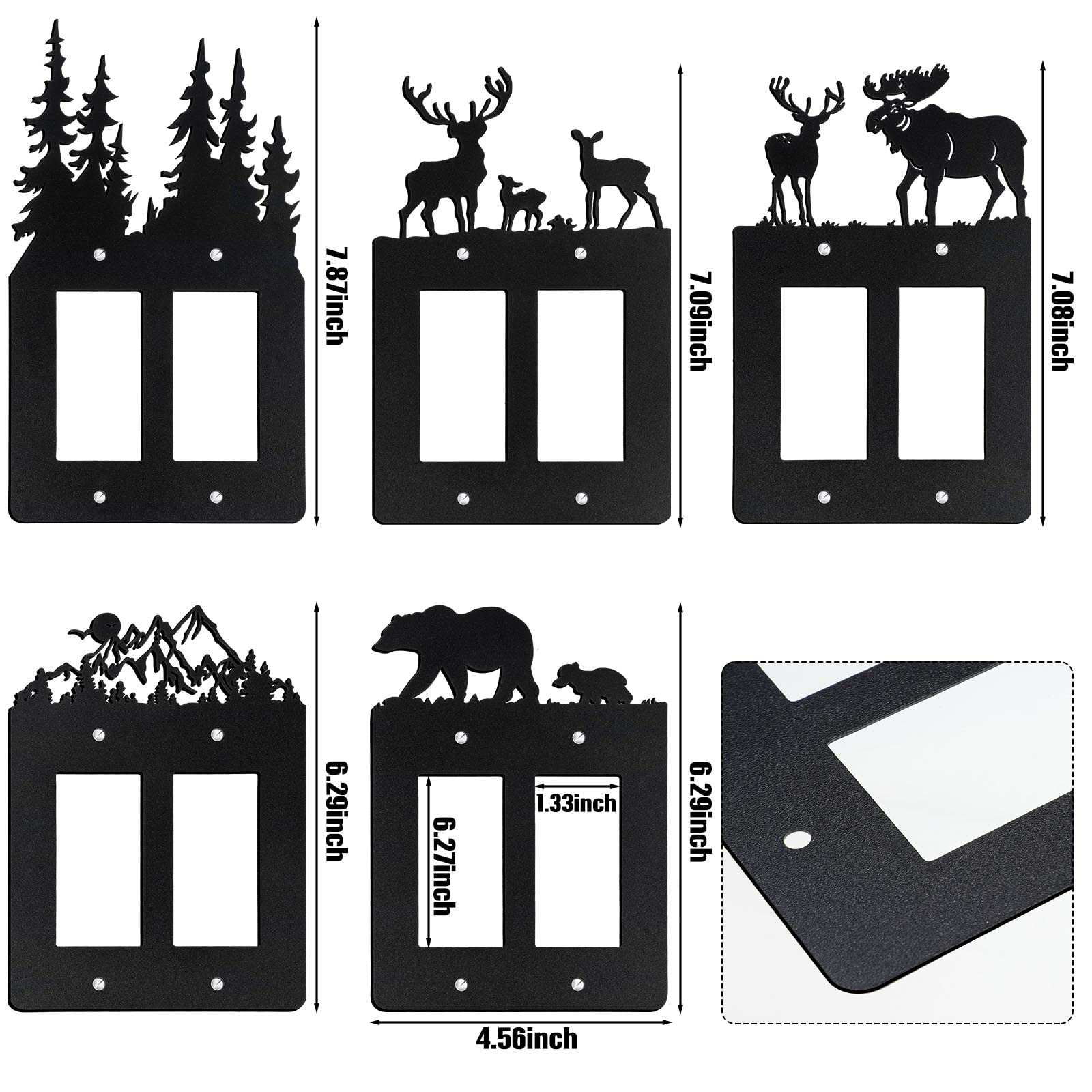 Lothee 6 placas de metal para interruptor de luz, diseño de oso de alce, alce, montaña, alce, cubierta de salida de bosque, placa de interruptor de enchufe para el hogar (doble balancín, varios