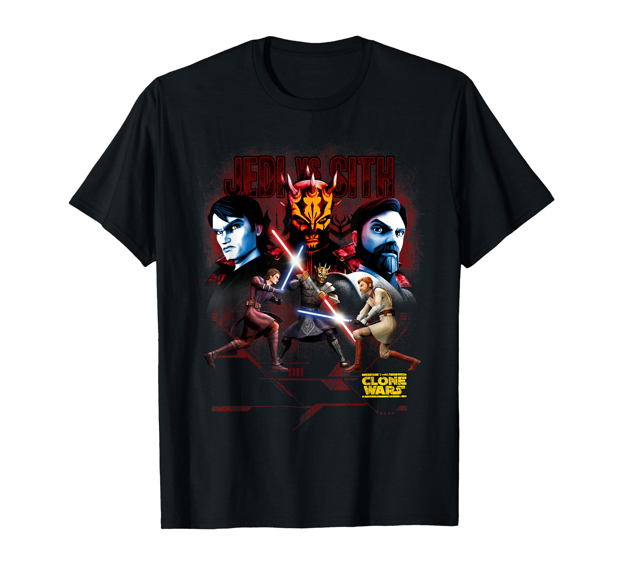 T-shirt Star Wars The Clone Wars Jedi Vs Sith vêtement geek imprimé en coton noir
